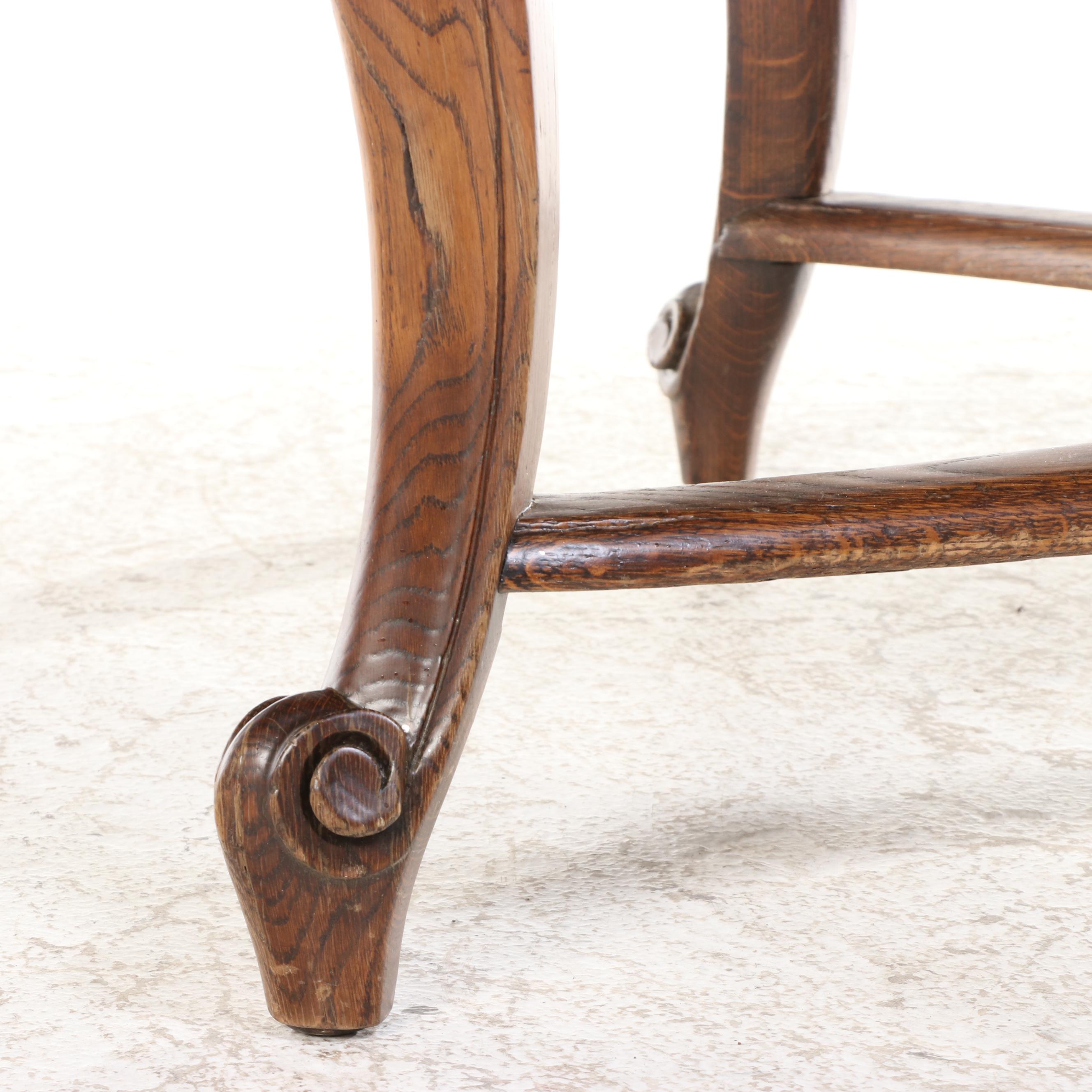 Louis XV Style Carved Oak and Parquetry Draw-Leaf Dining Table and Four Chairs