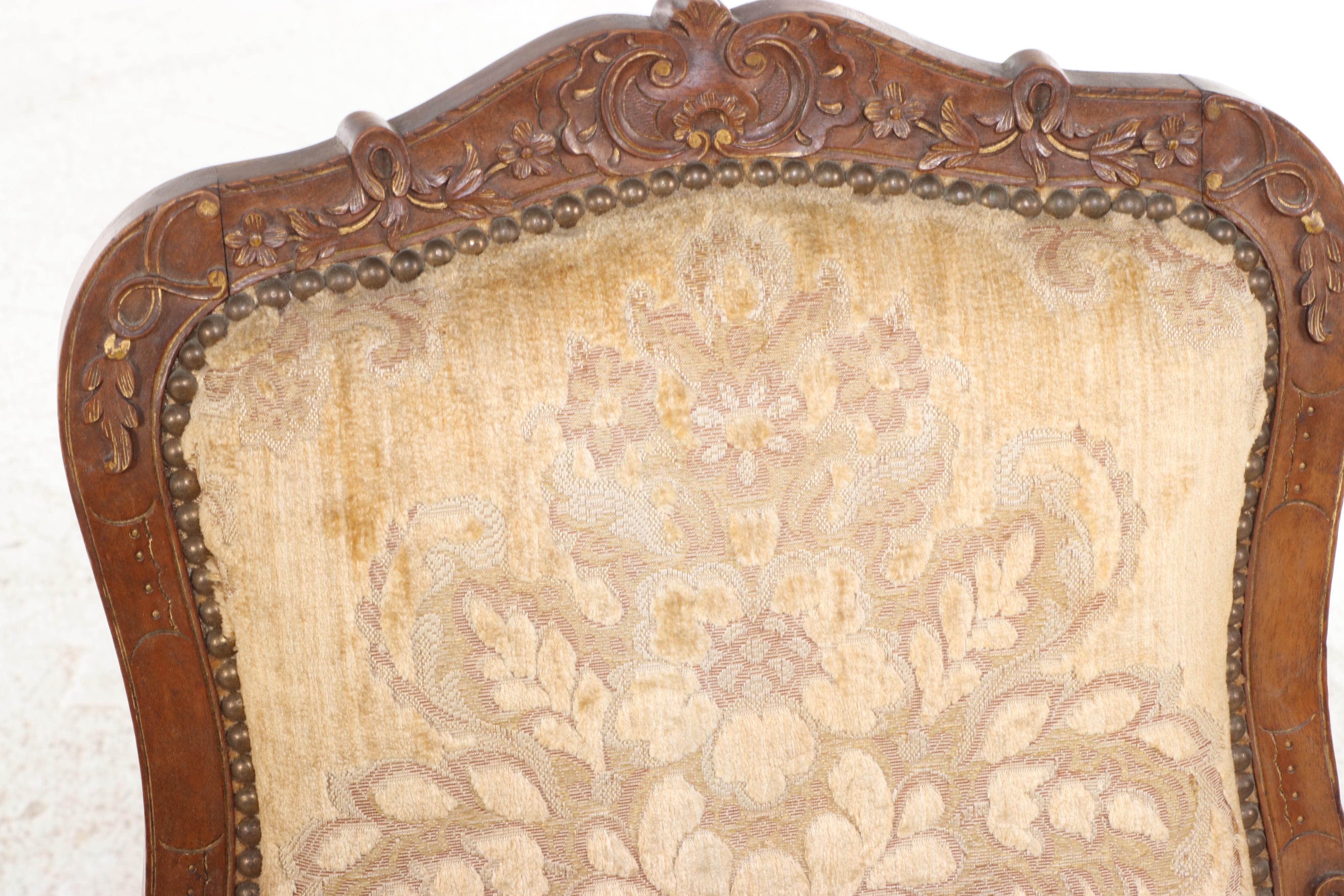 Louis XV Style Carved Oak and Parquetry Draw-Leaf Dining Table and Four Chairs