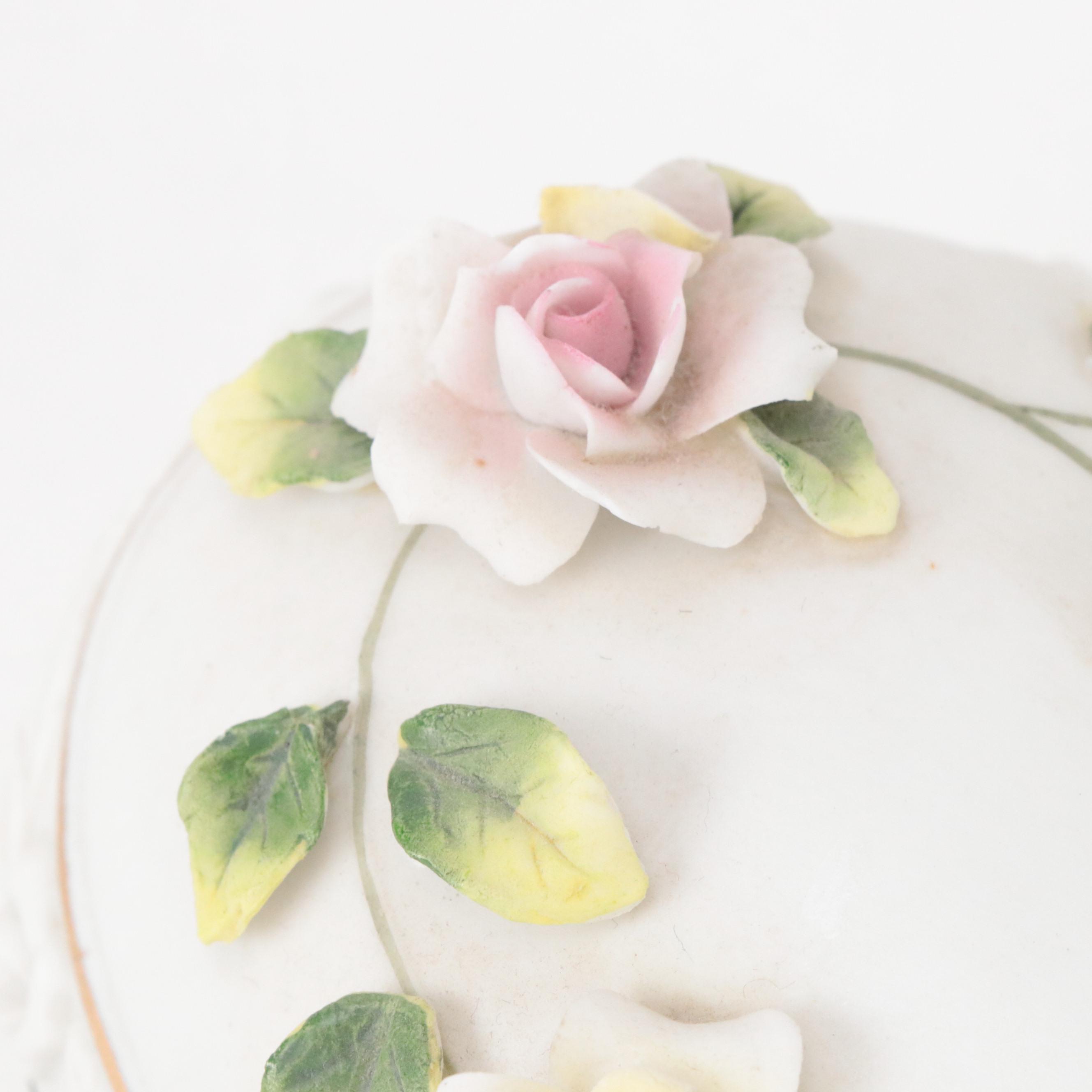 Lefton Bisque Porcelain Floral Egg Box and Porcelain Boot Figurine