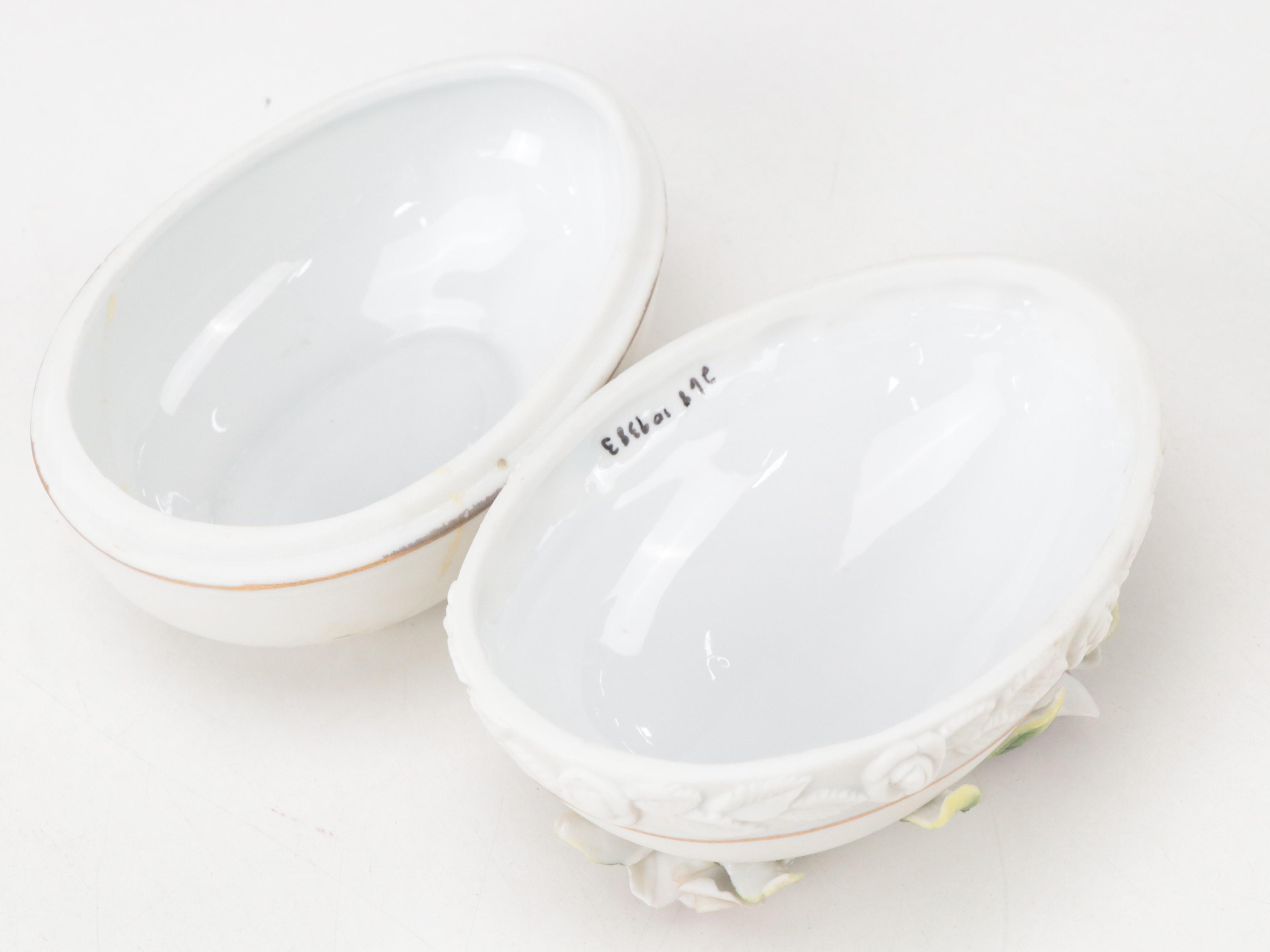 Lefton Bisque Porcelain Floral Egg Box and Porcelain Boot Figurine