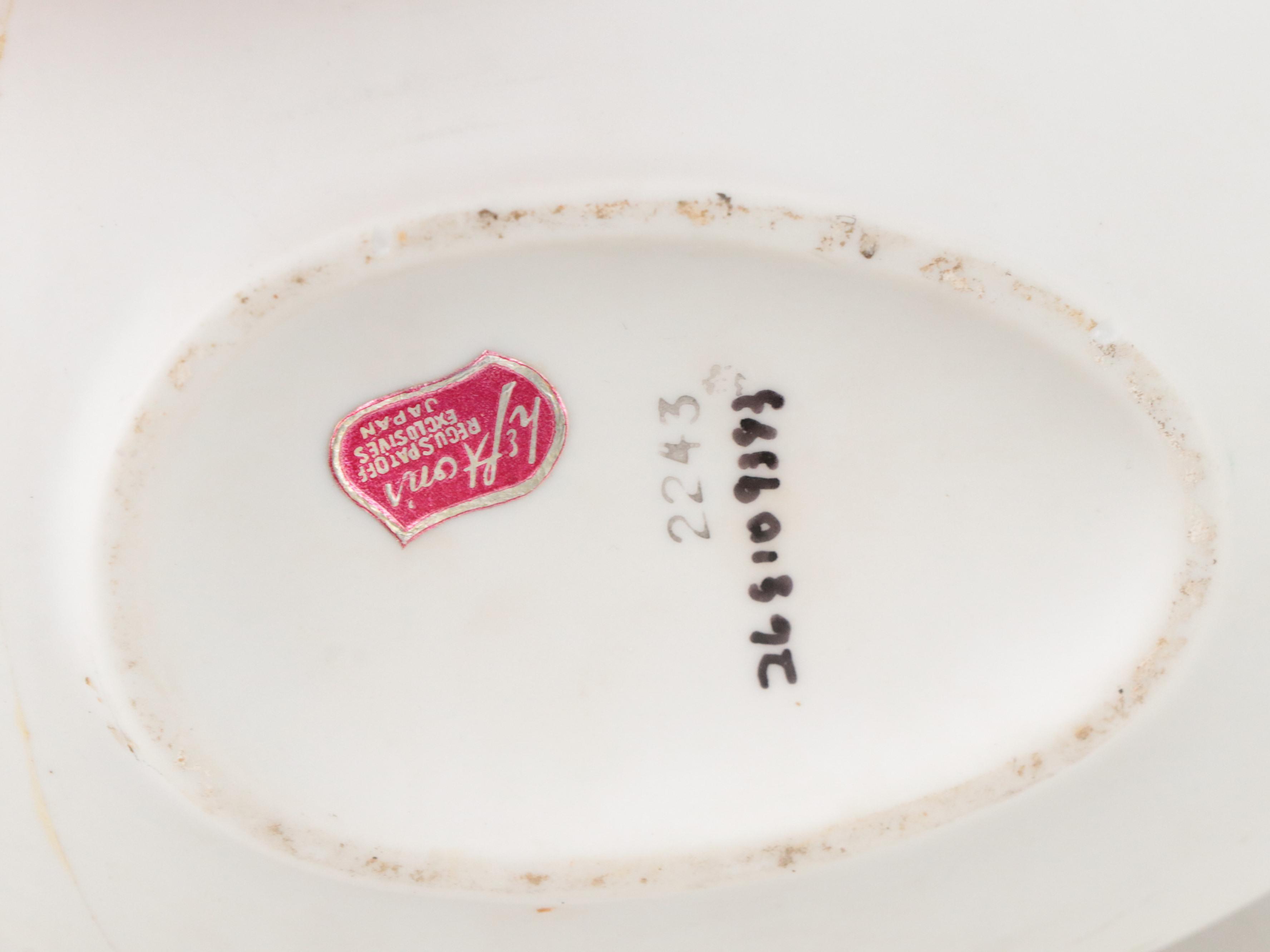 Lefton Bisque Porcelain Floral Egg Box and Porcelain Boot Figurine