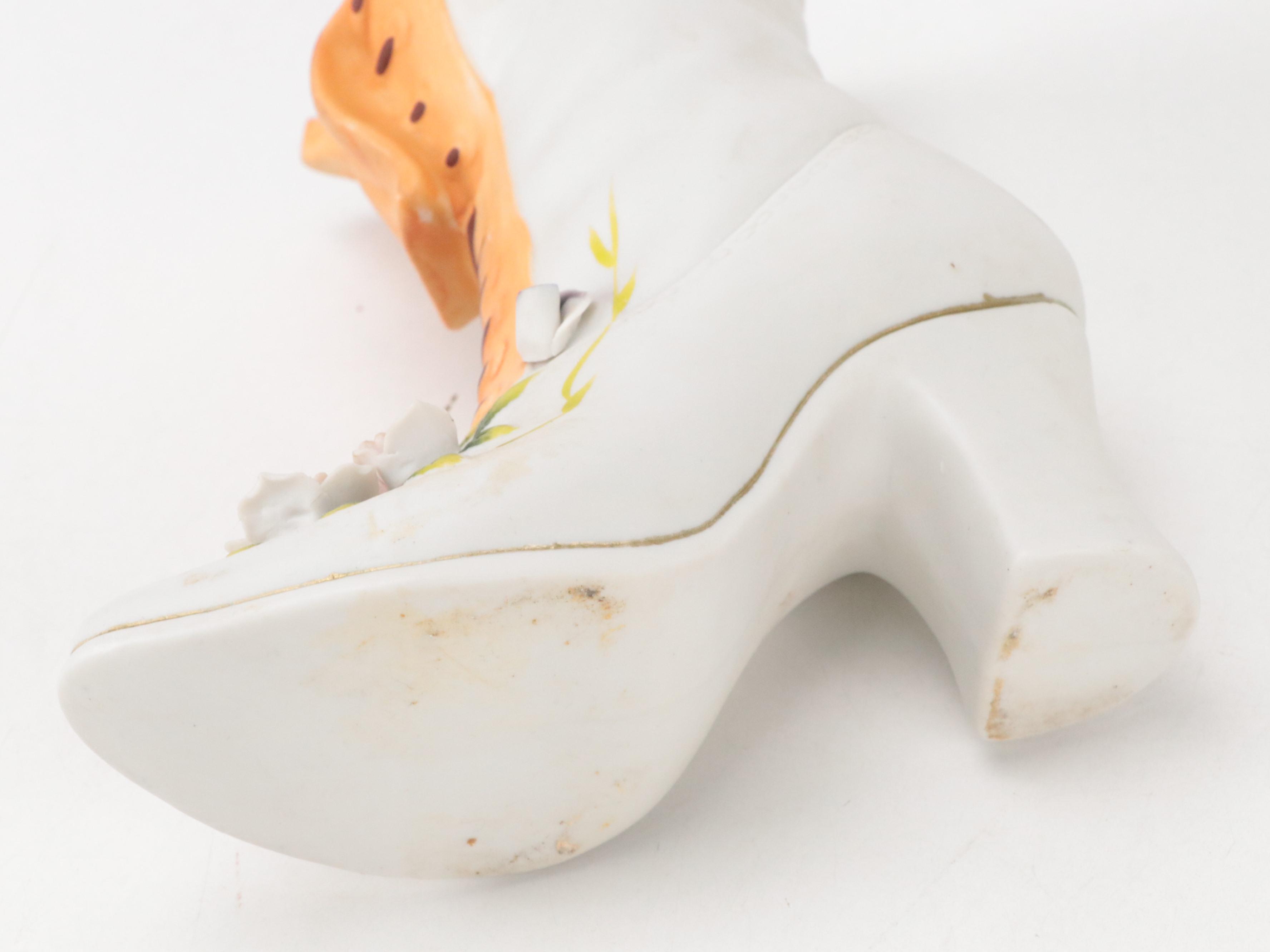 Lefton Bisque Porcelain Floral Egg Box and Porcelain Boot Figurine