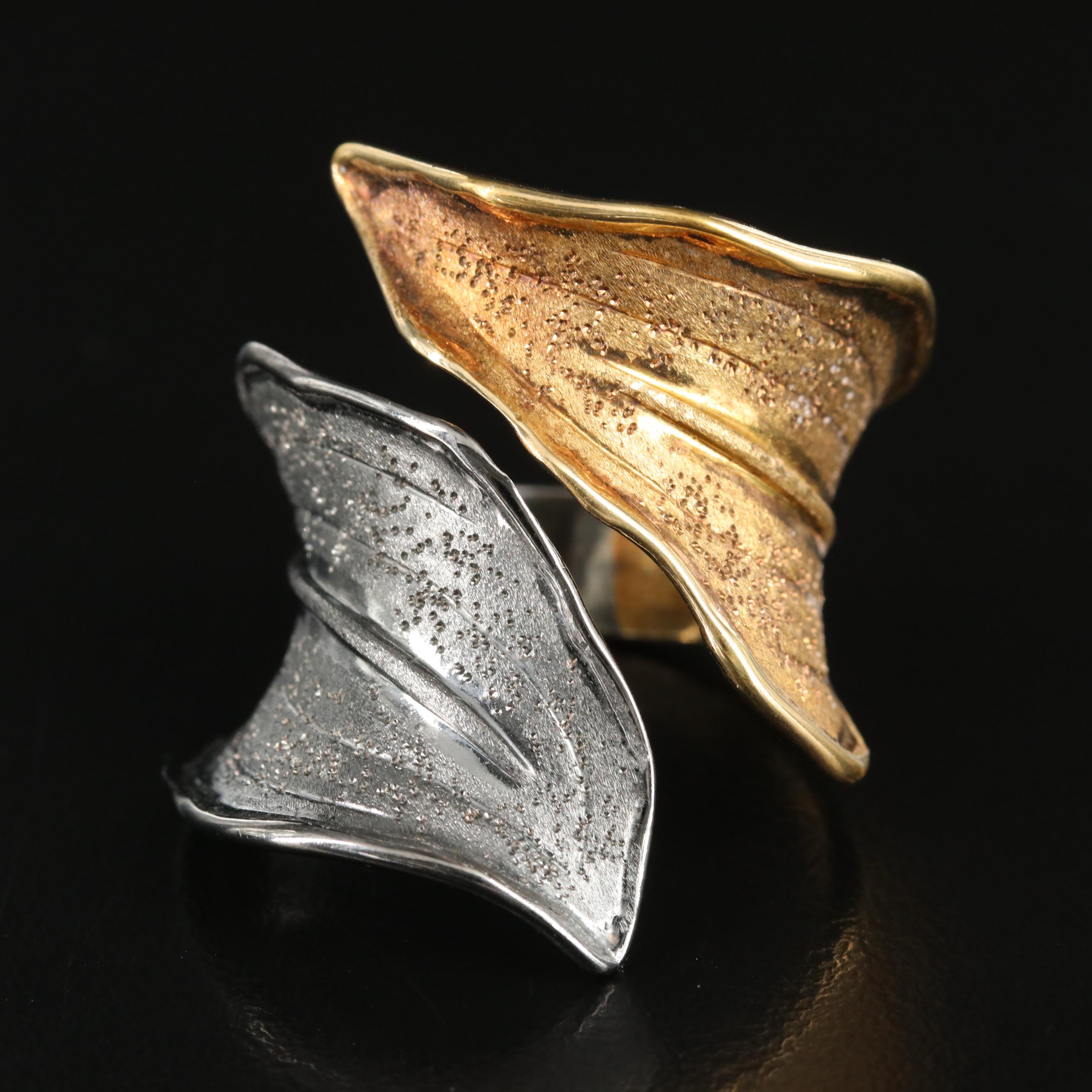 Sterling Leaf Bypass Ring