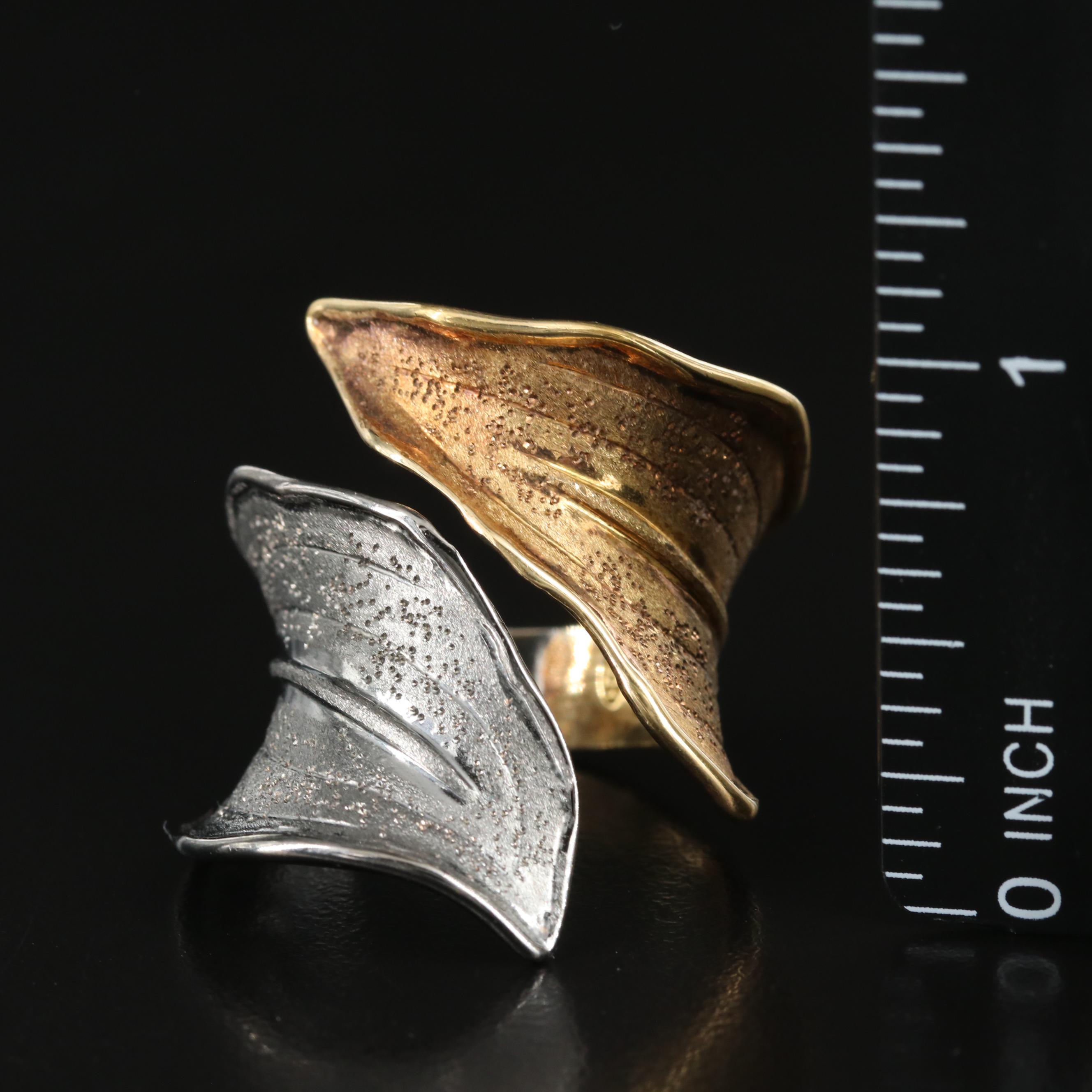 Sterling Leaf Bypass Ring