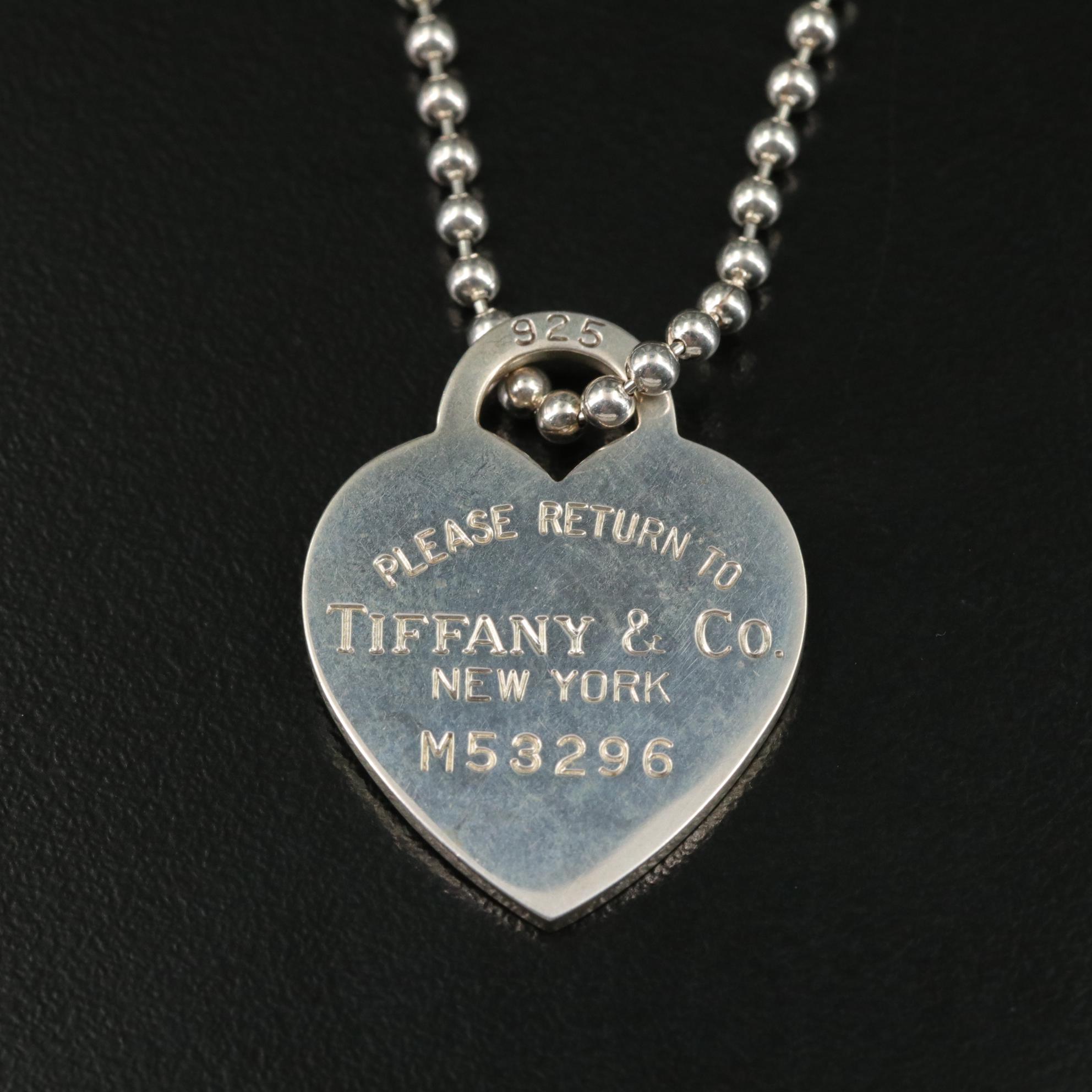 Tiffany & Co. Please Return To Sterling Heart Tag Drop Pendant Necklace