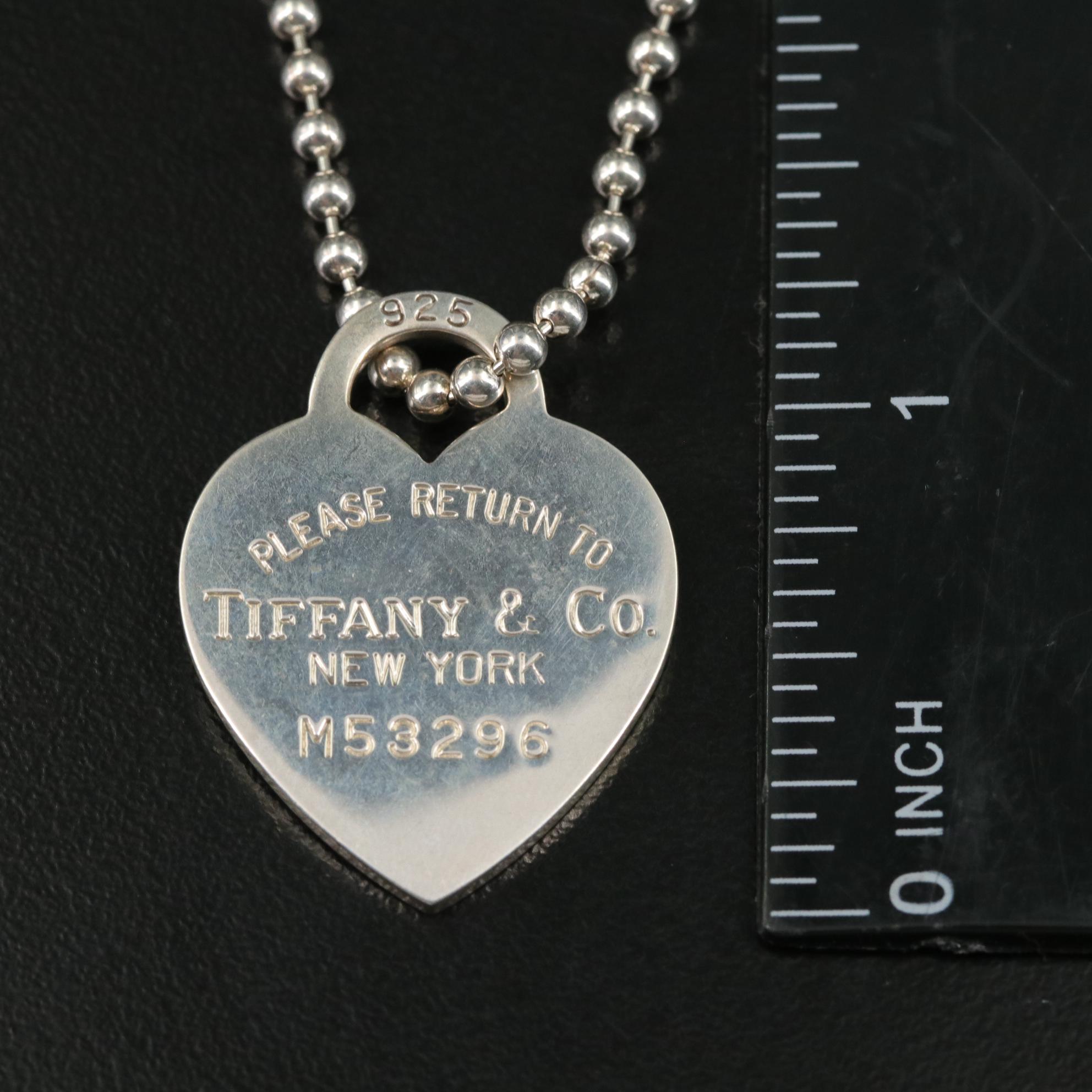 Tiffany & Co. Please Return To Sterling Heart Tag Drop Pendant Necklace