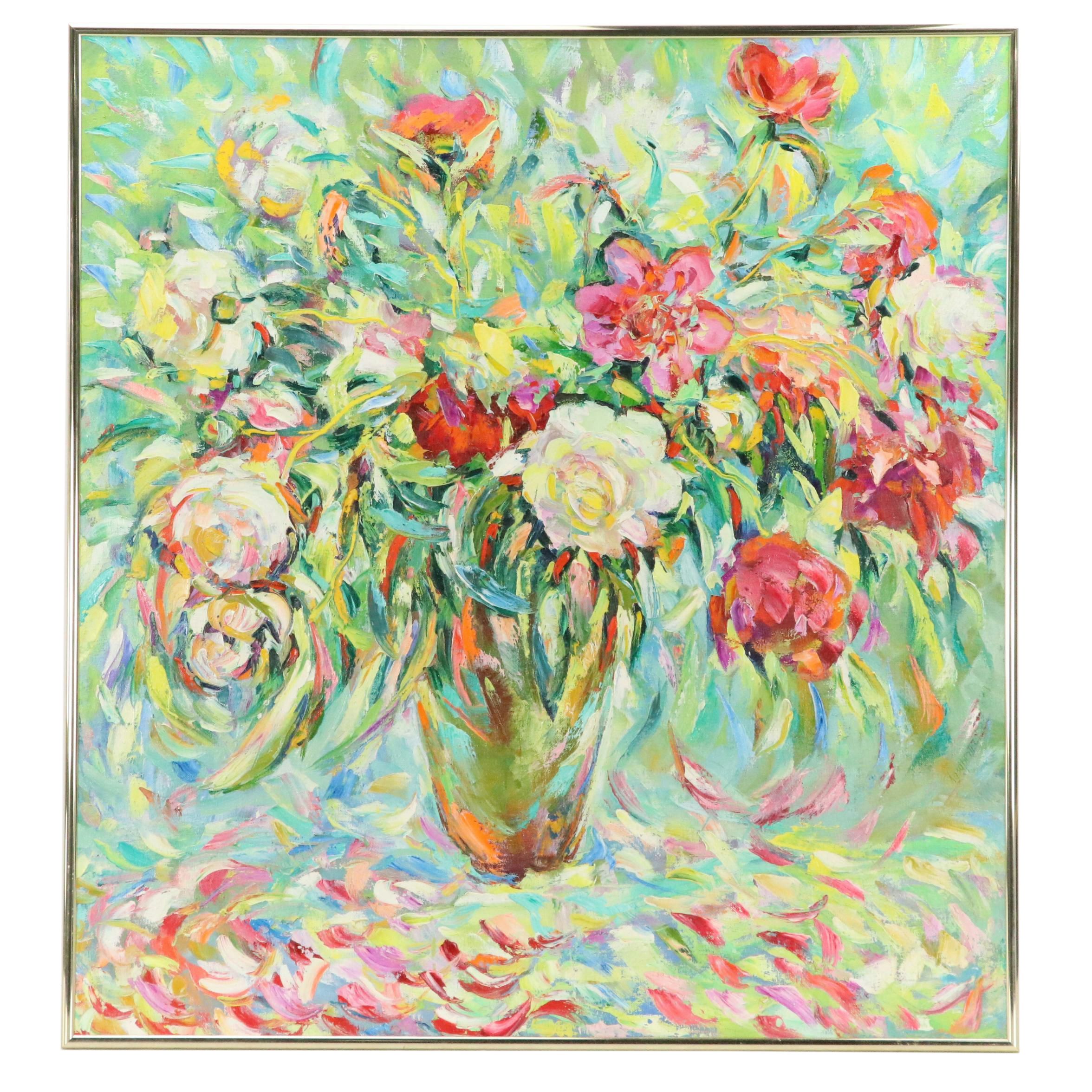 Abstract Impasto Floral Still Life Oil Painting, 21st Century