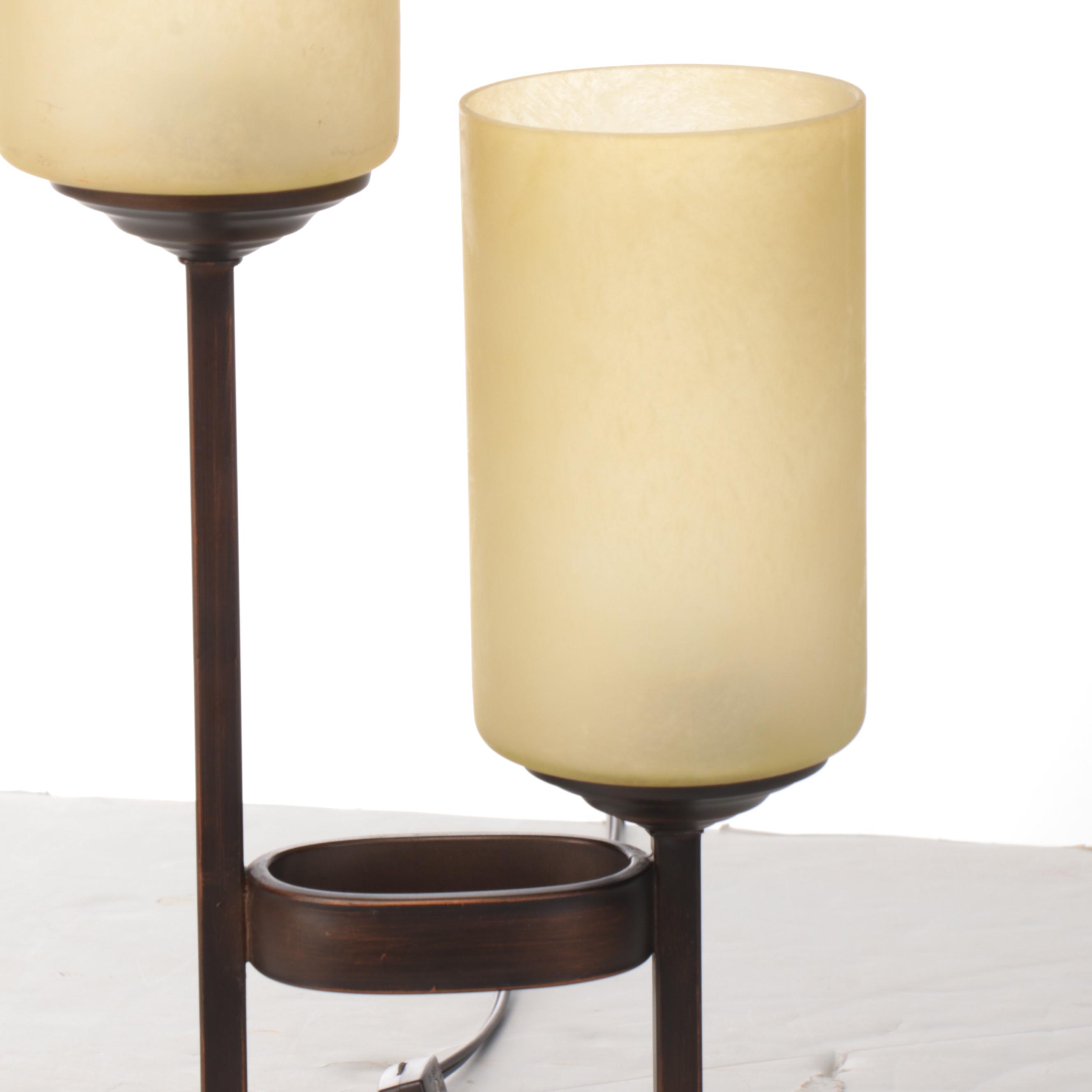 Allen + Roth Metal Two-Arm Table Lamp with Frosted Glass Shades, 21st C.