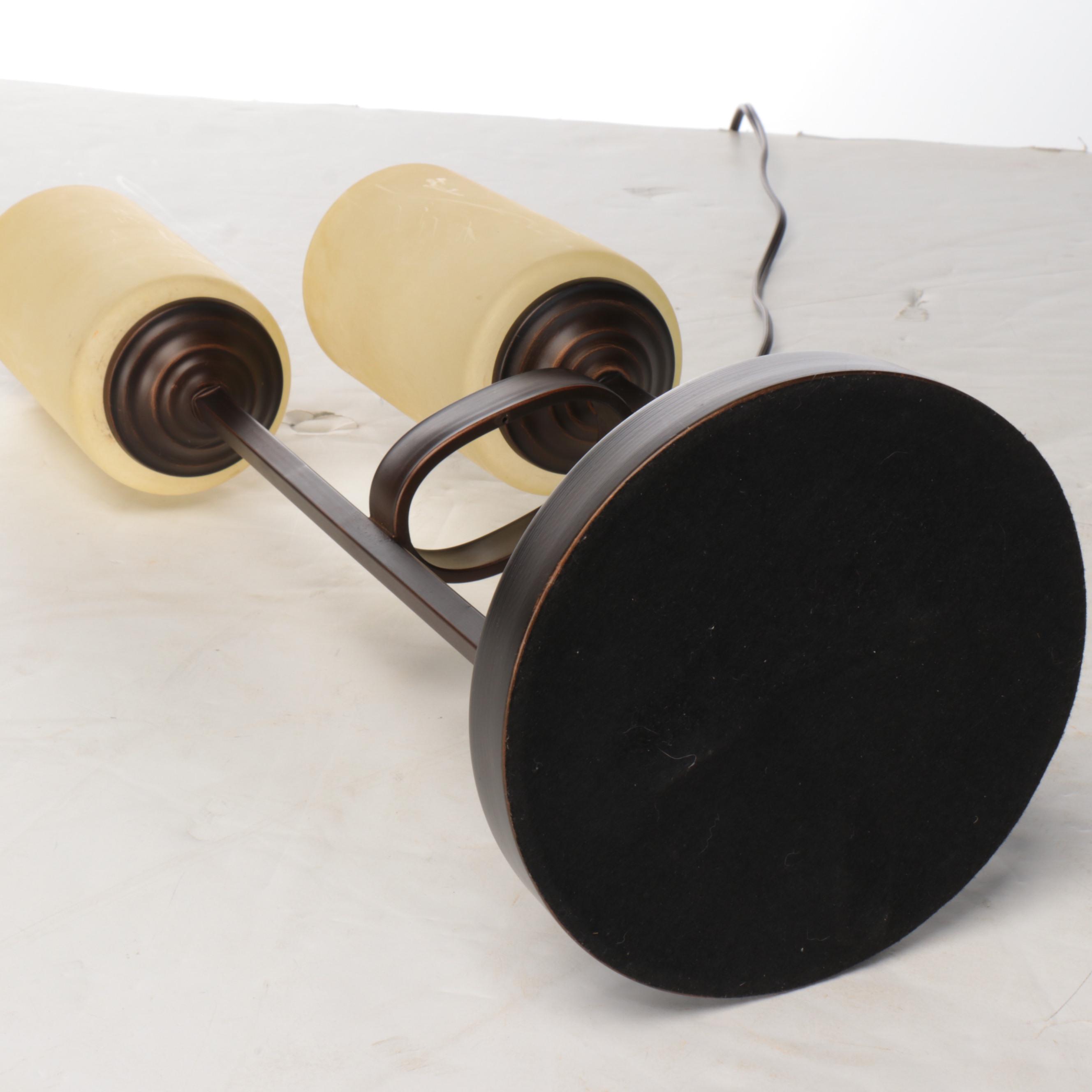 Allen + Roth Metal Two-Arm Table Lamp with Frosted Glass Shades, 21st C.