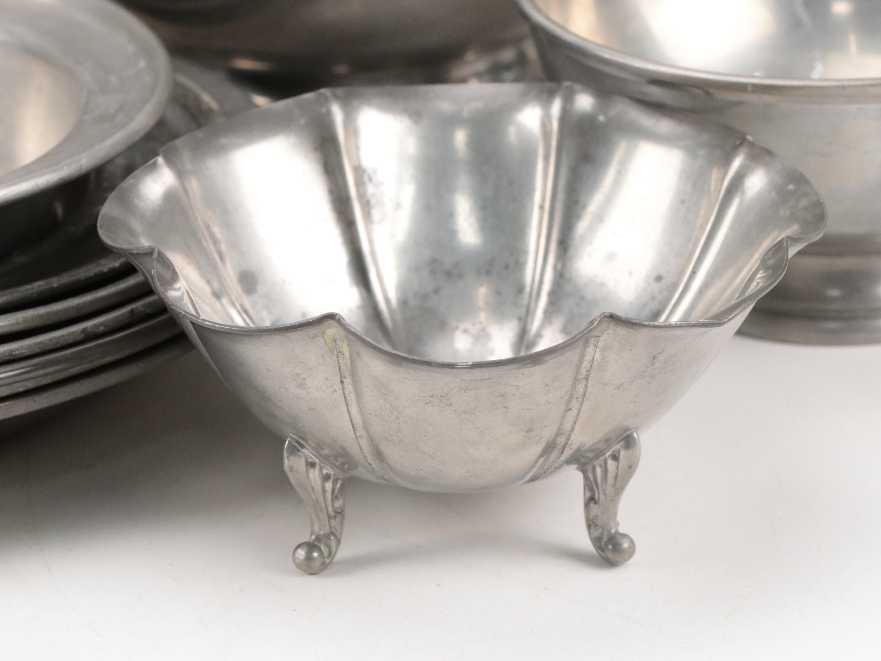 Stieff "Williamsburg" Pewter Plates with More Pewter Table Accessories