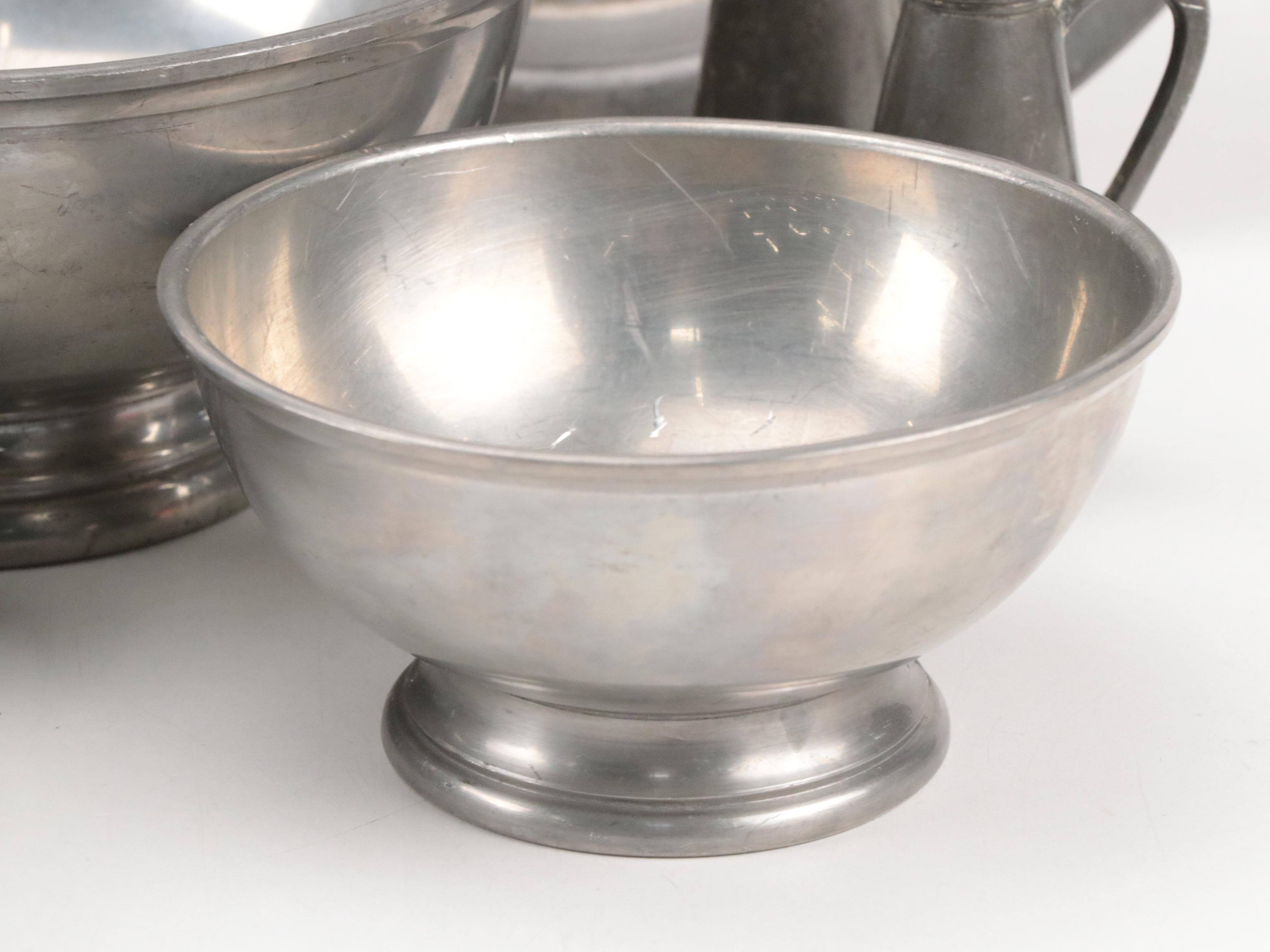 Stieff "Williamsburg" Pewter Plates with More Pewter Table Accessories