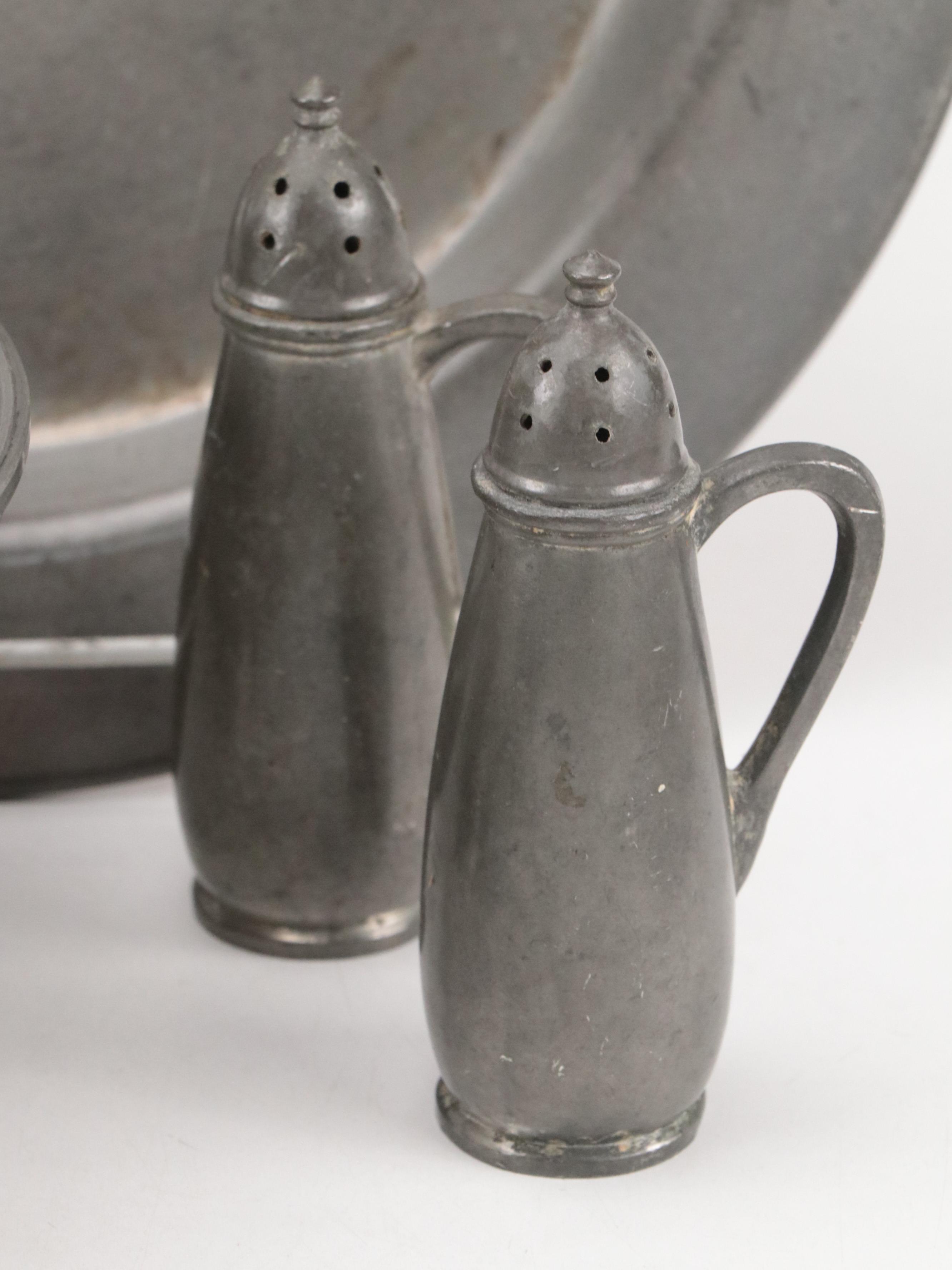 Stieff "Williamsburg" Pewter Plates with More Pewter Table Accessories