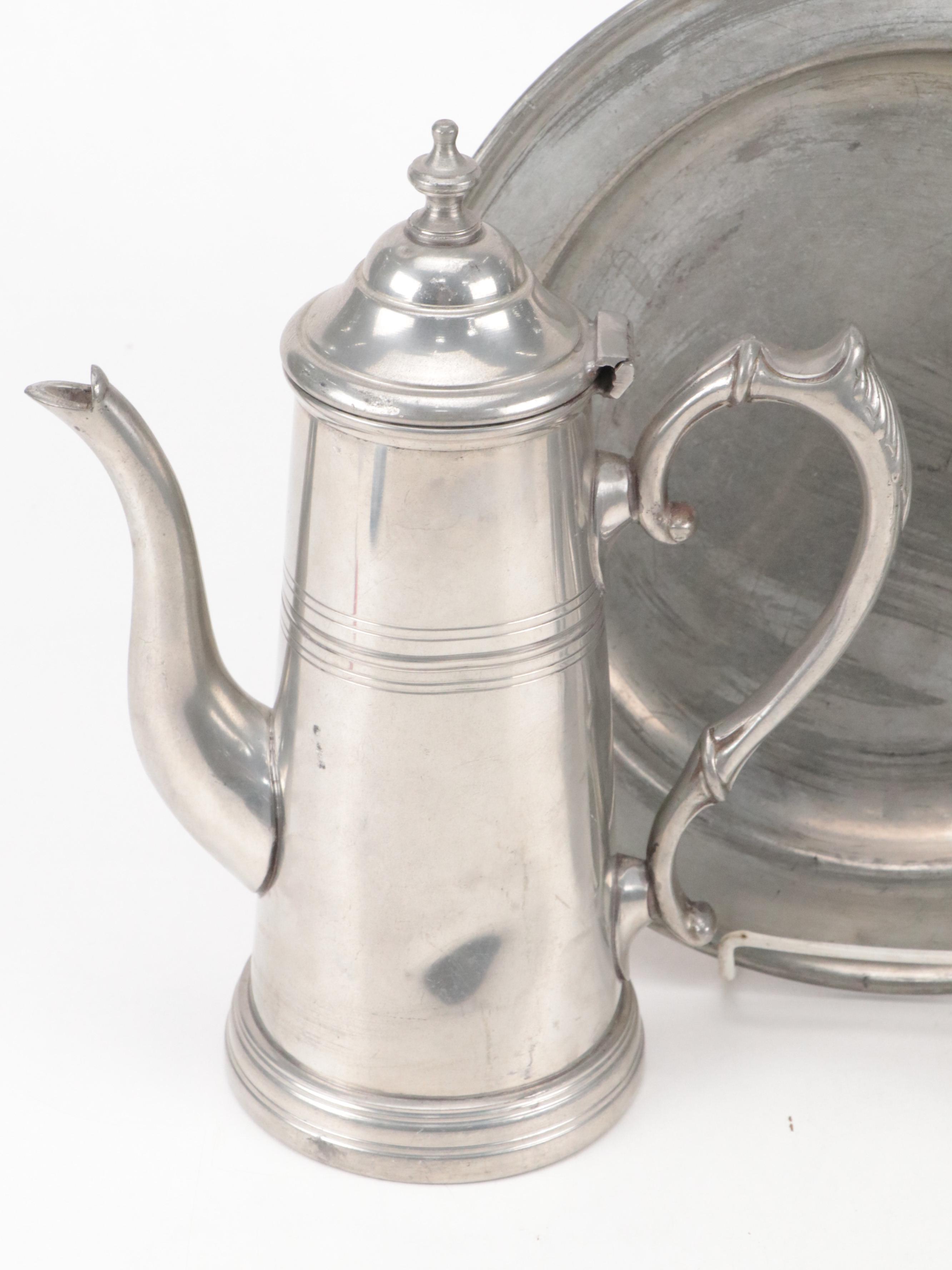 Stieff "Williamsburg" Pewter Plates with More Pewter Table Accessories