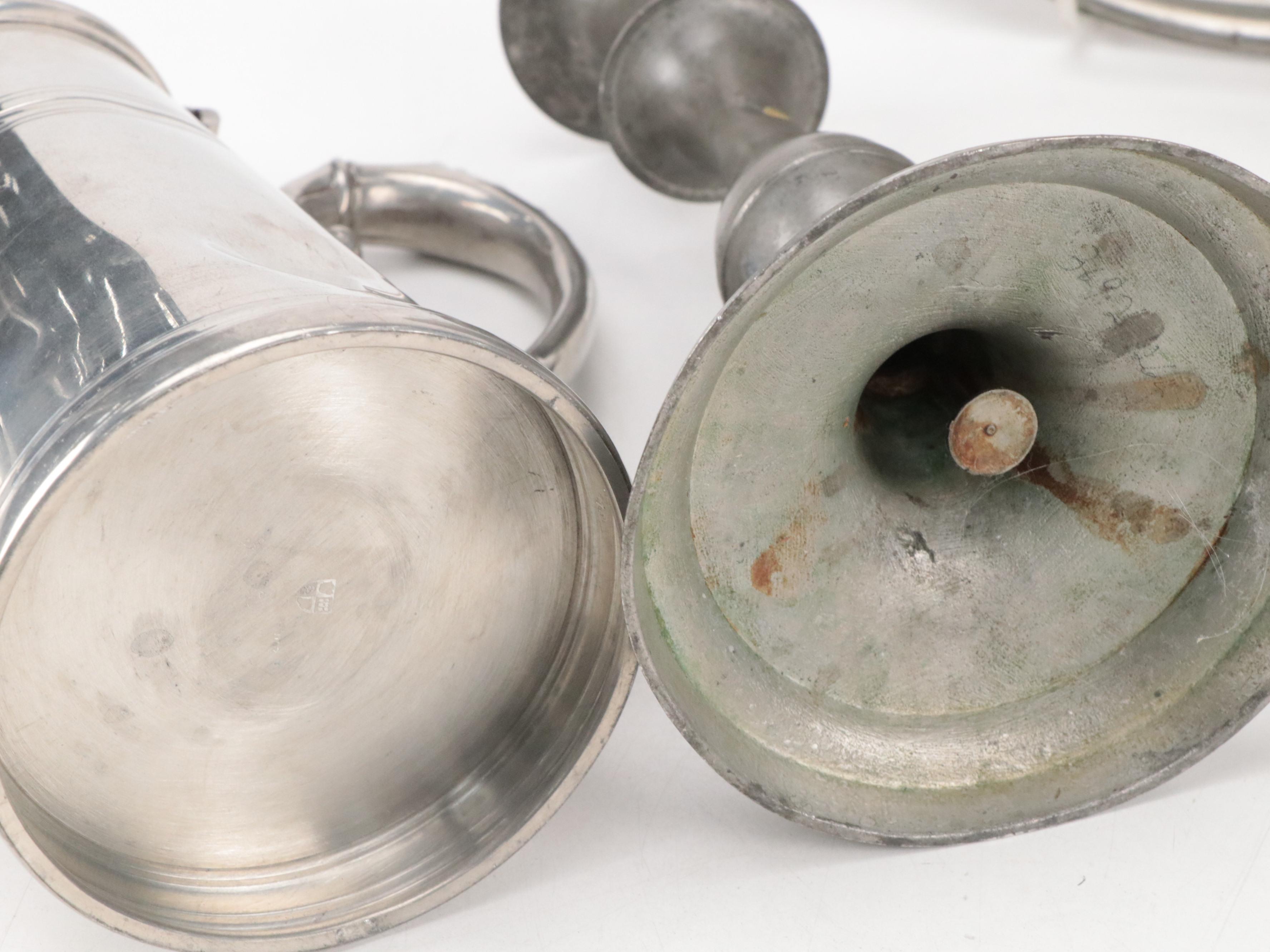 Stieff "Williamsburg" Pewter Plates with More Pewter Table Accessories