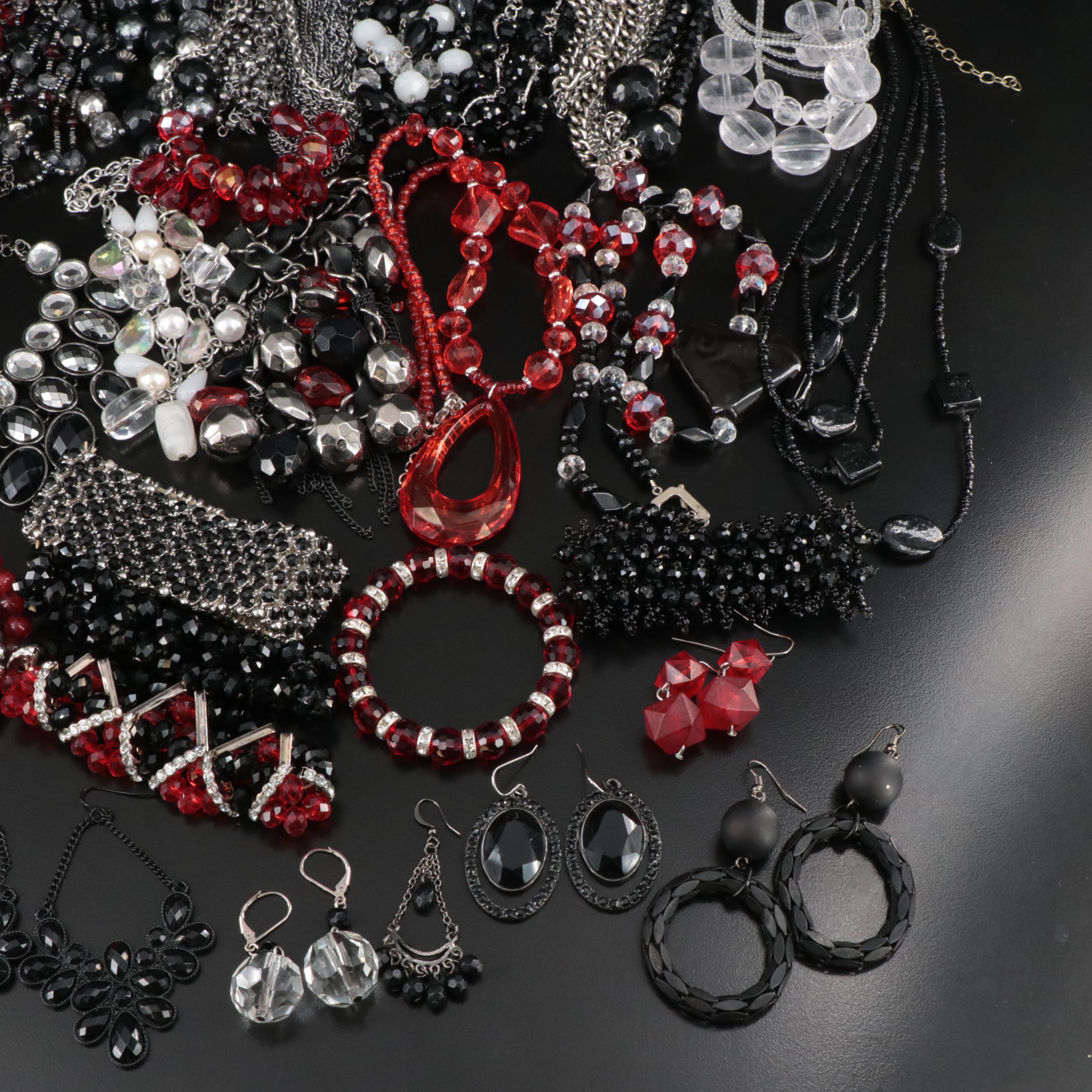 Red, Black and White Toned Costume Jewelry Collection
