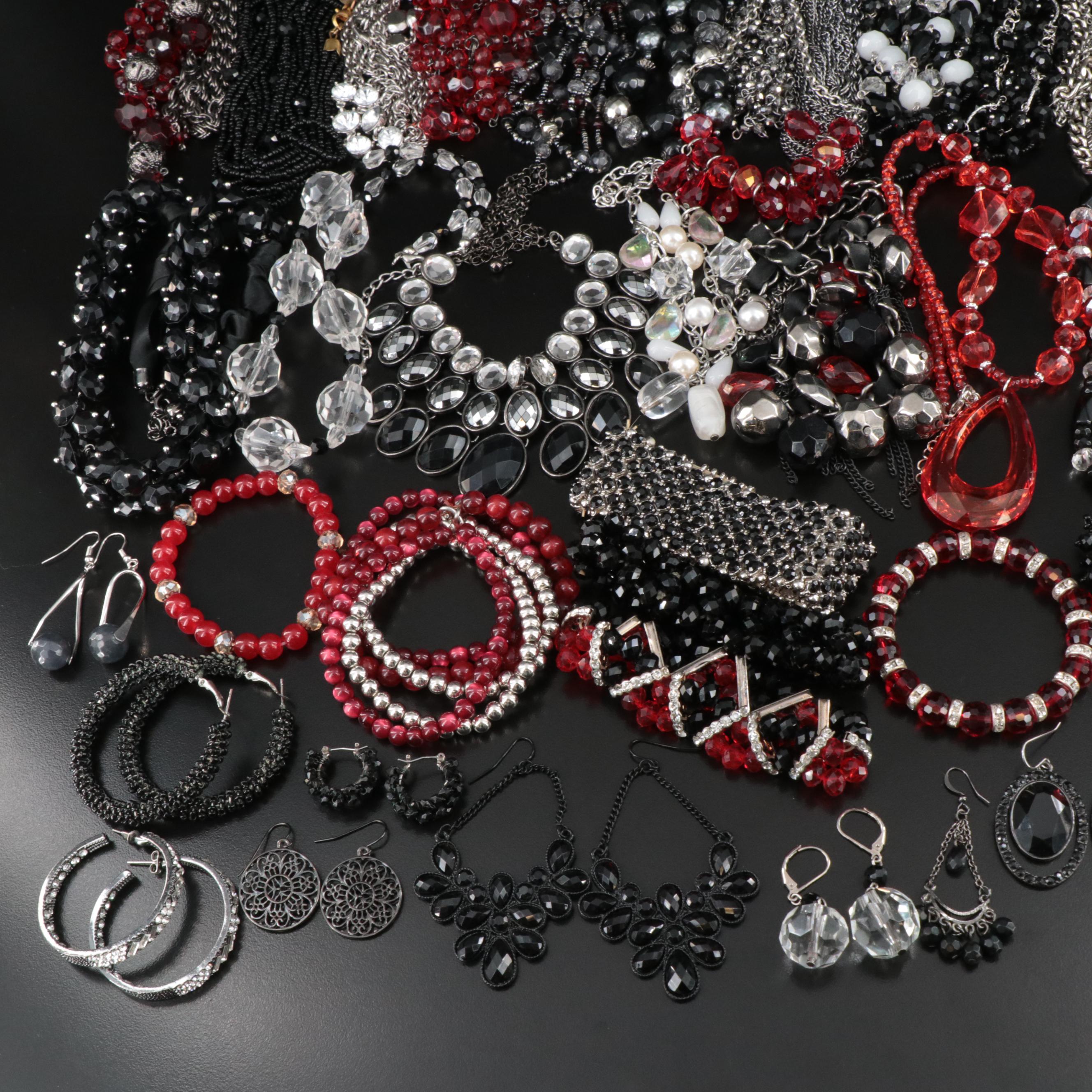 Red, Black and White Toned Costume Jewelry Collection