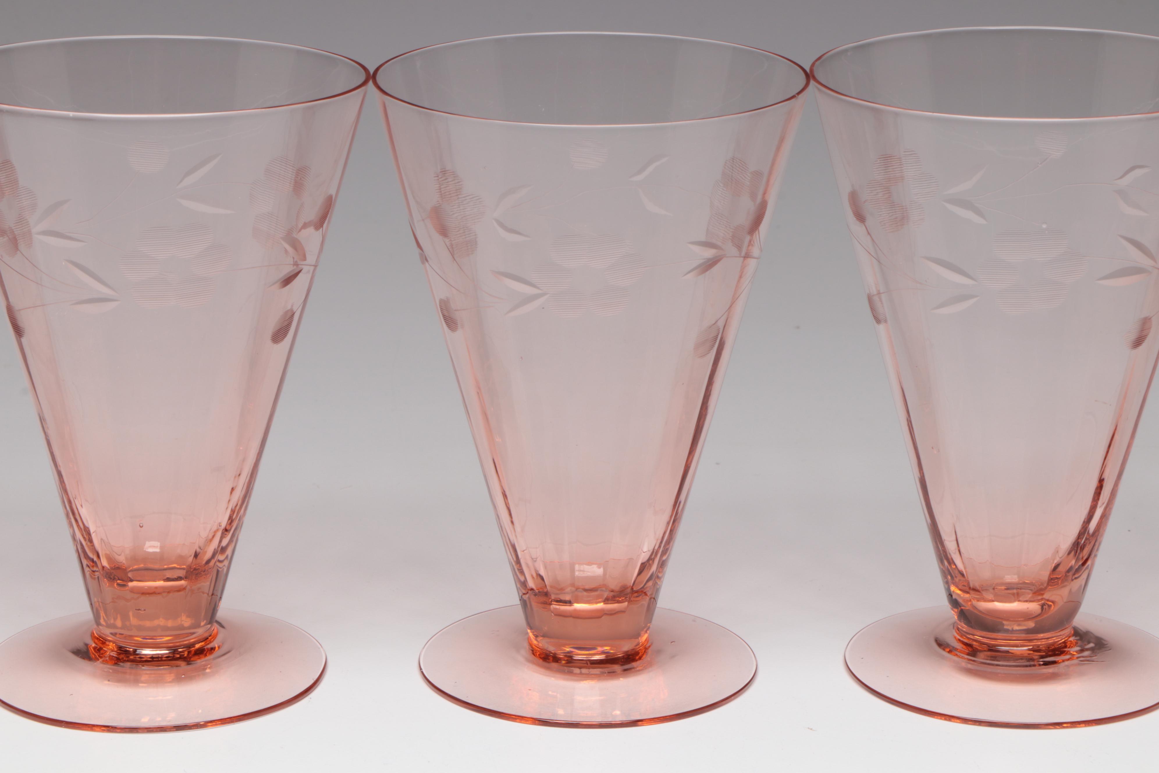 Anchor Hocking "Oyster and Pearl Pink" Glass Relish with Other Pink Glassware