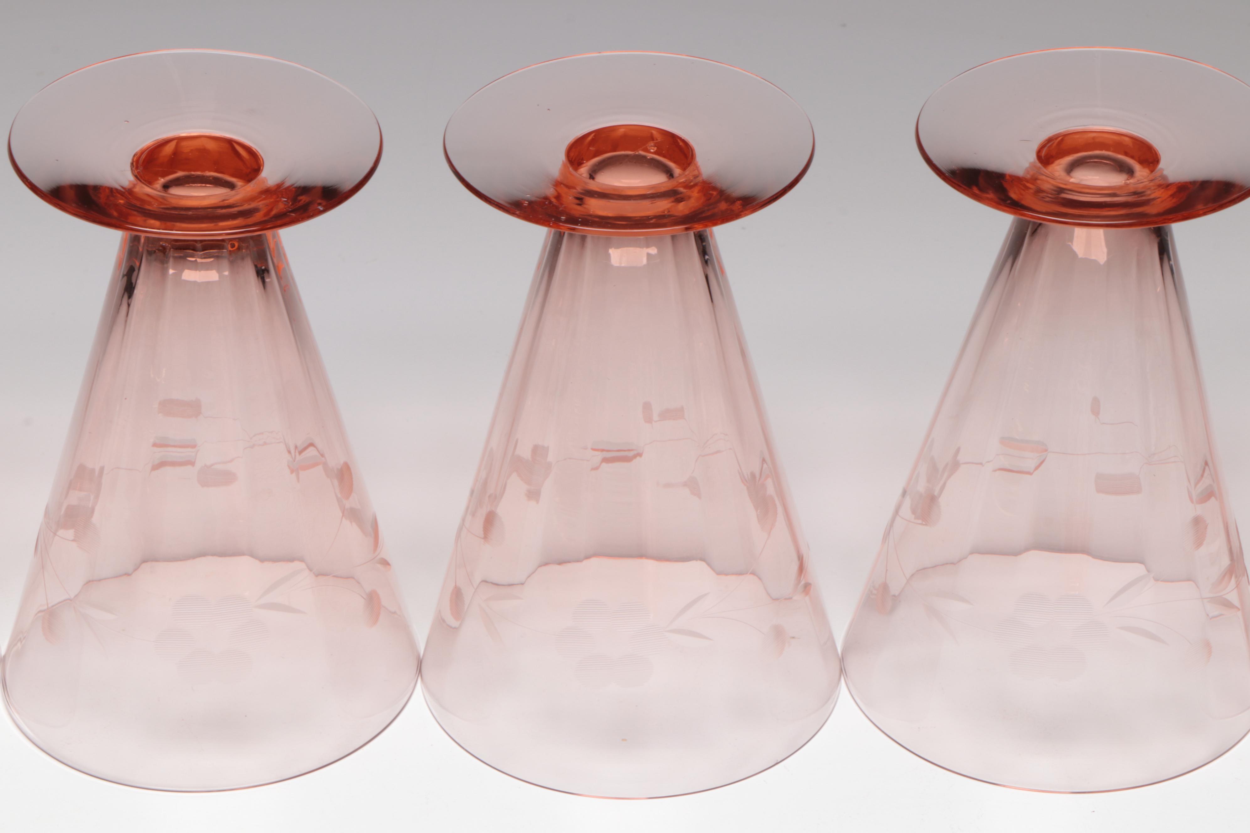 Anchor Hocking "Oyster and Pearl Pink" Glass Relish with Other Pink Glassware