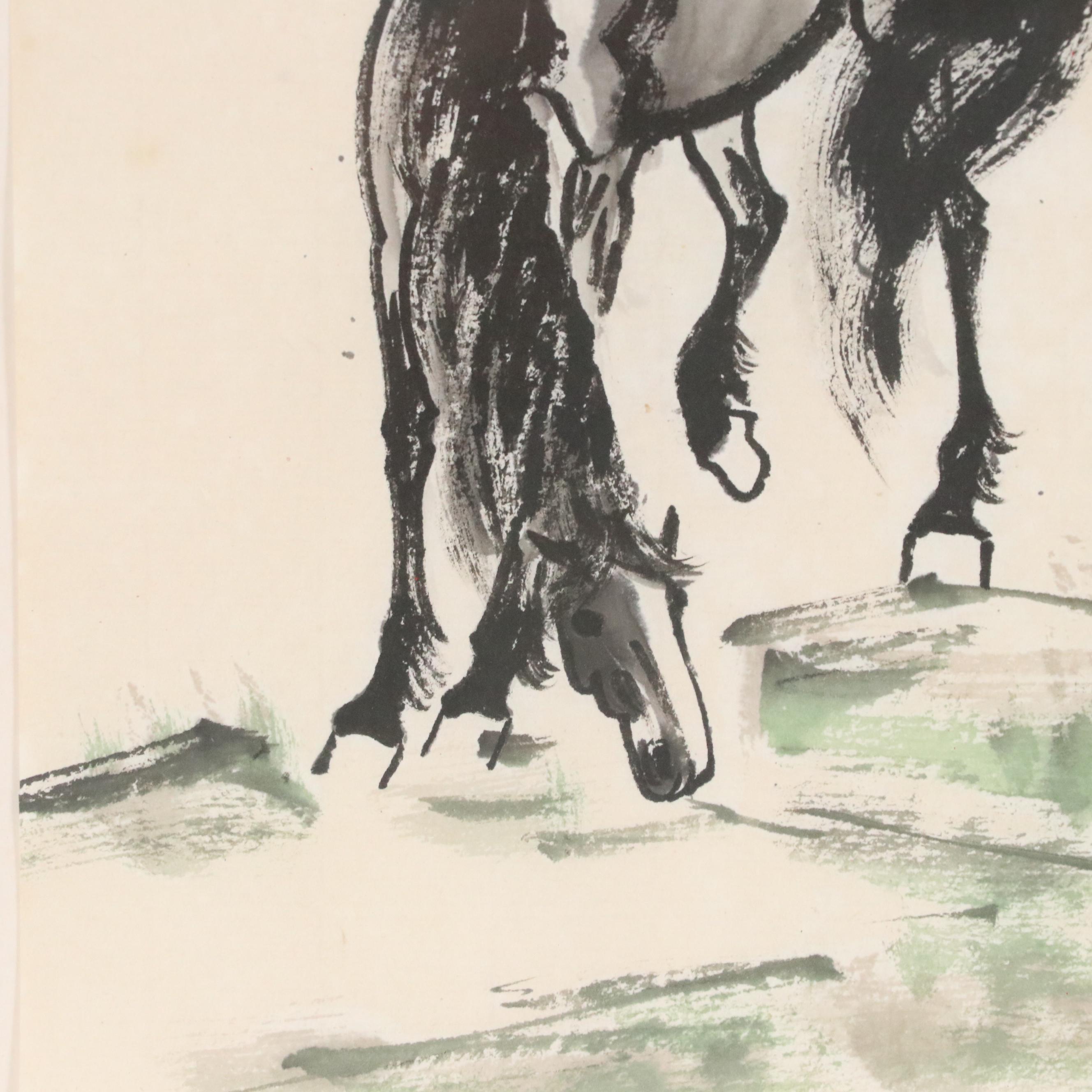 Chinese Ink and Watercolor Painting of Horse After Xu Beihong