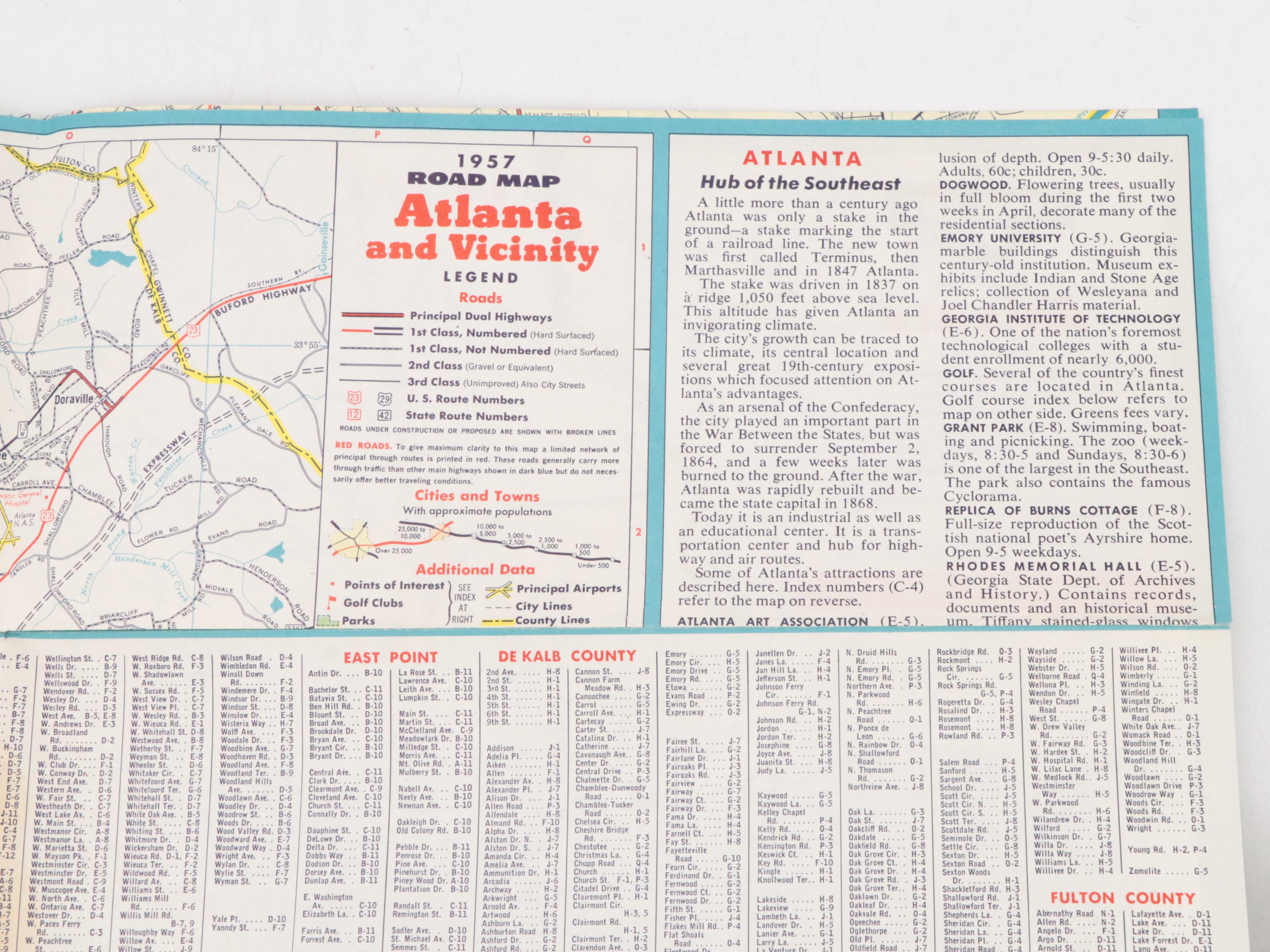 Atlanta, Georgia, Florida, Kentucky and Other Road Maps, Mid to Late 20th C.