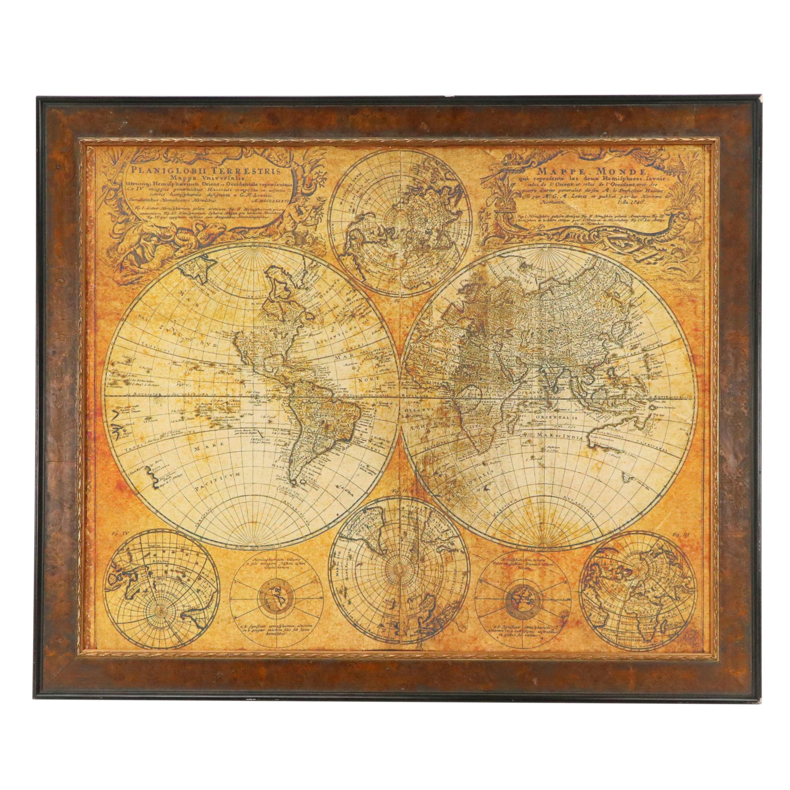Giclée World Map After Johann Baptist Homann, 21st Century
