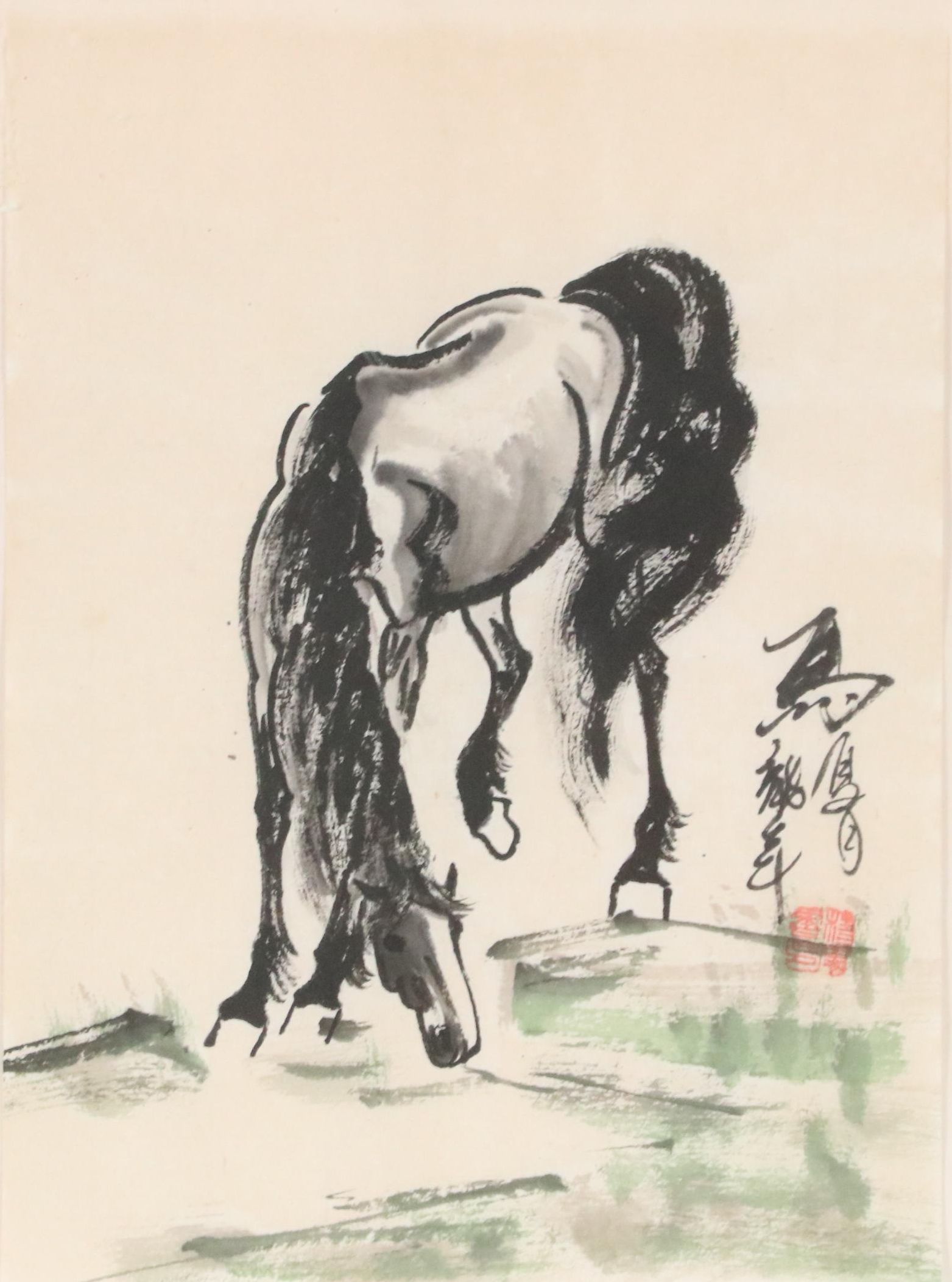 Chinese Ink and Watercolor Painting of Horse After Xu Beihong