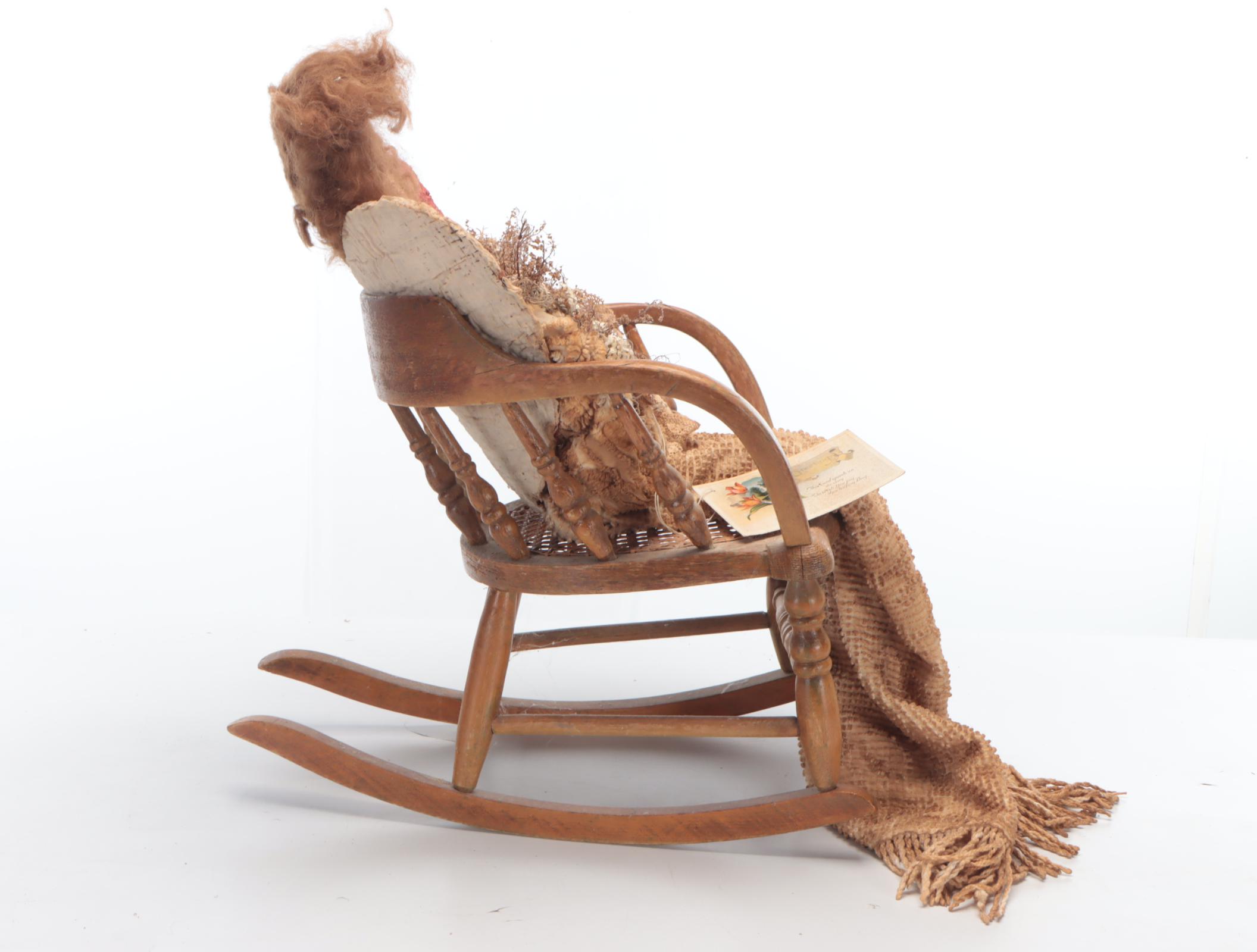 Victorian Style Handmade Cloth Doll with Rocking Chair