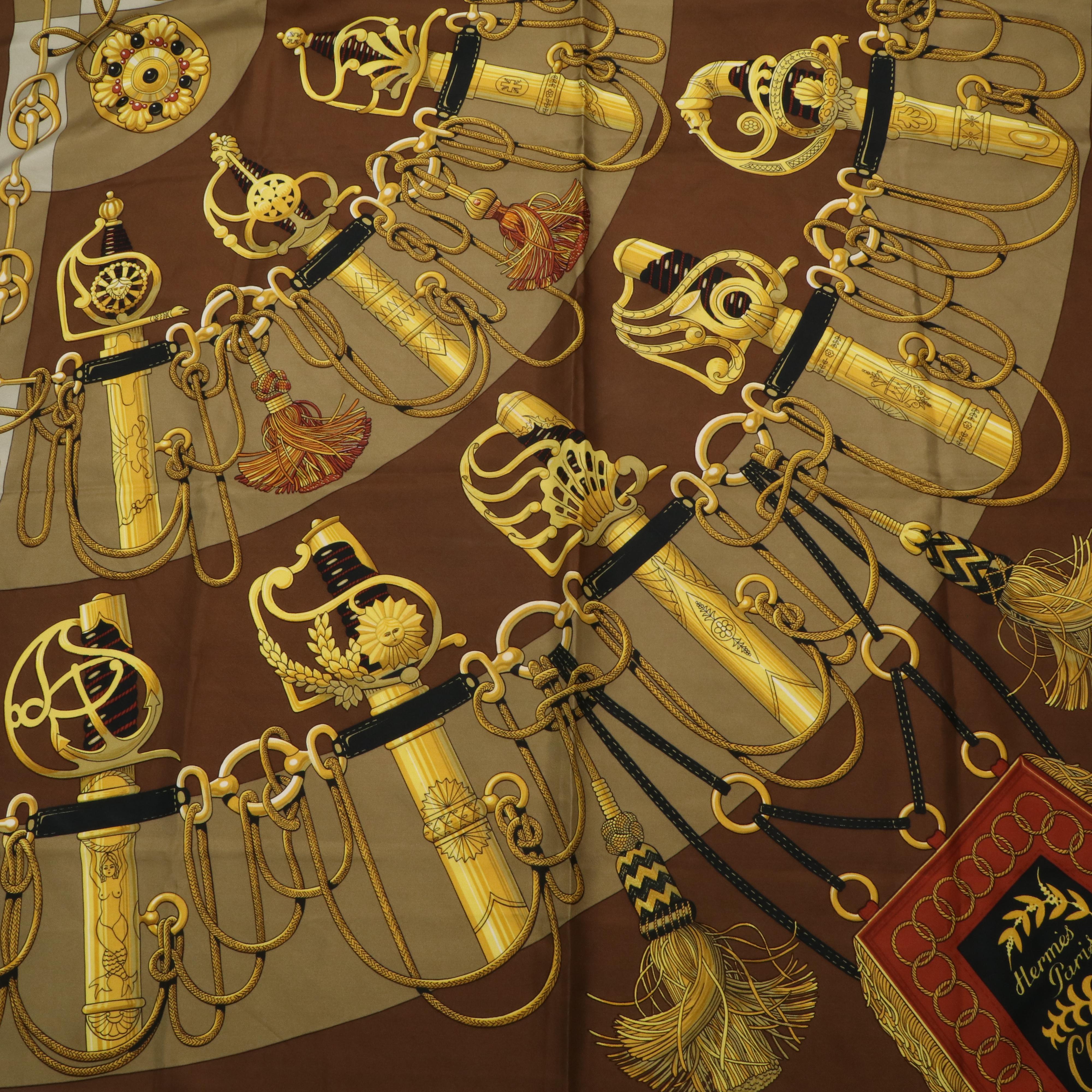 Hermès "Cliquetis" Brown Silk Scarf