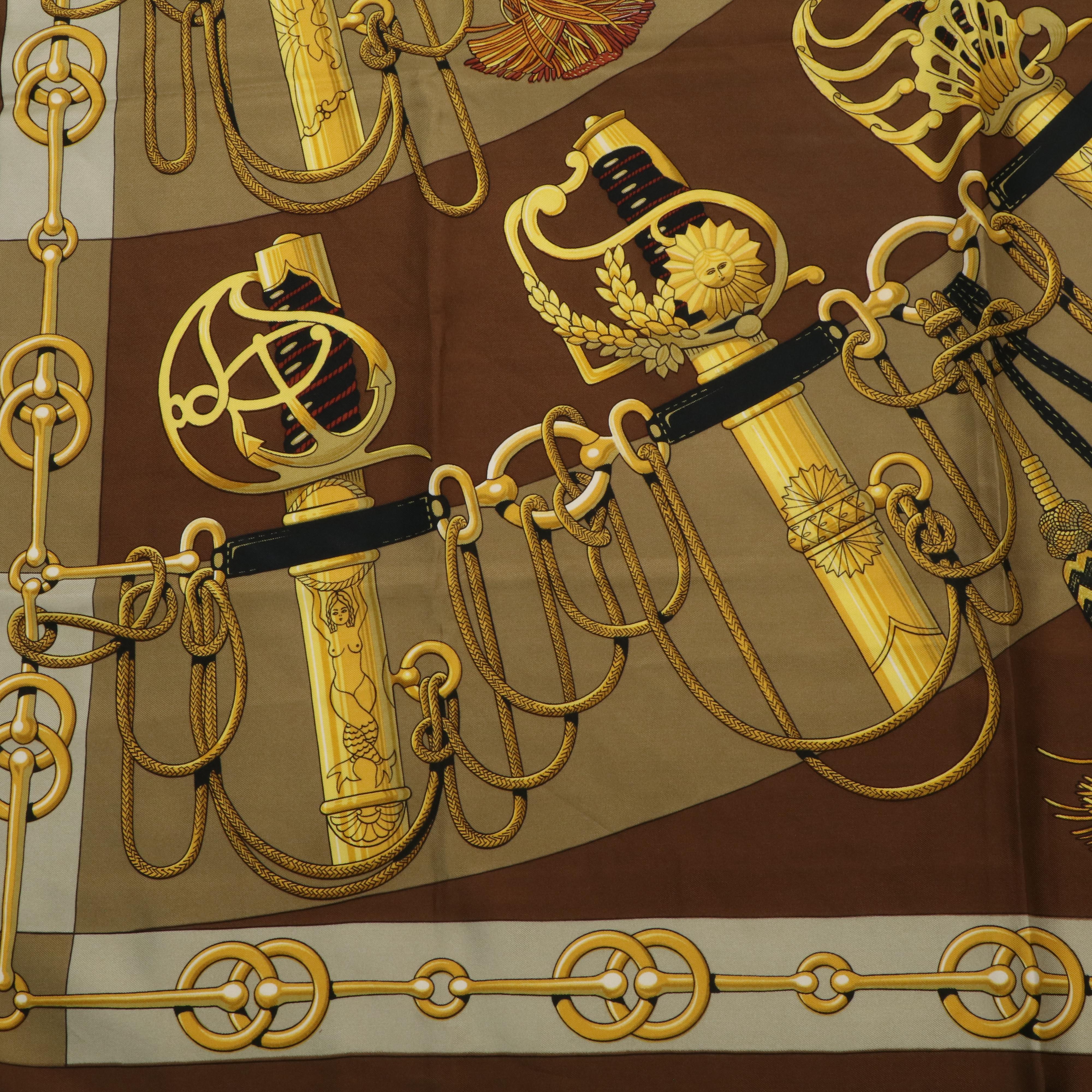 Hermès "Cliquetis" Brown Silk Scarf