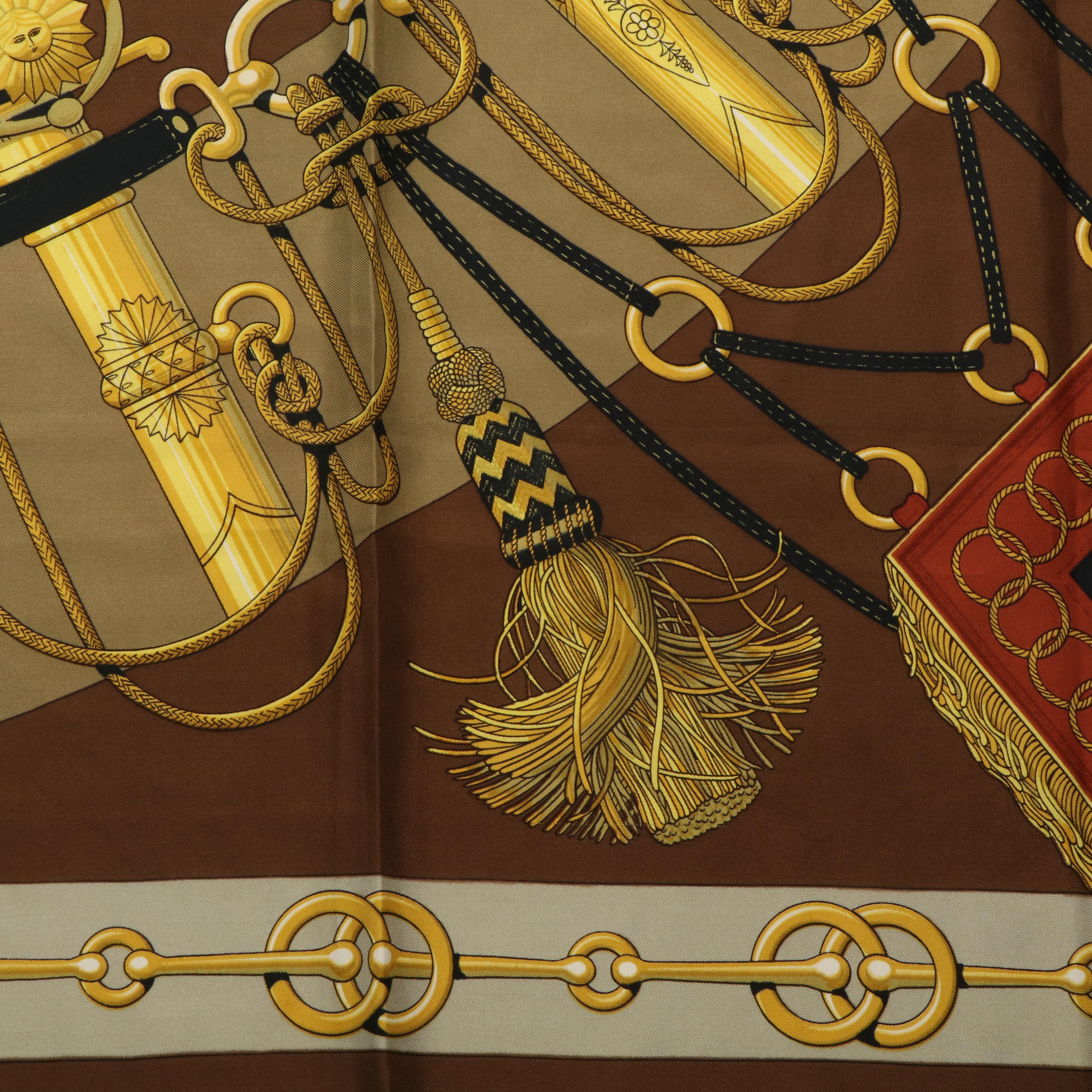 Hermès "Cliquetis" Brown Silk Scarf