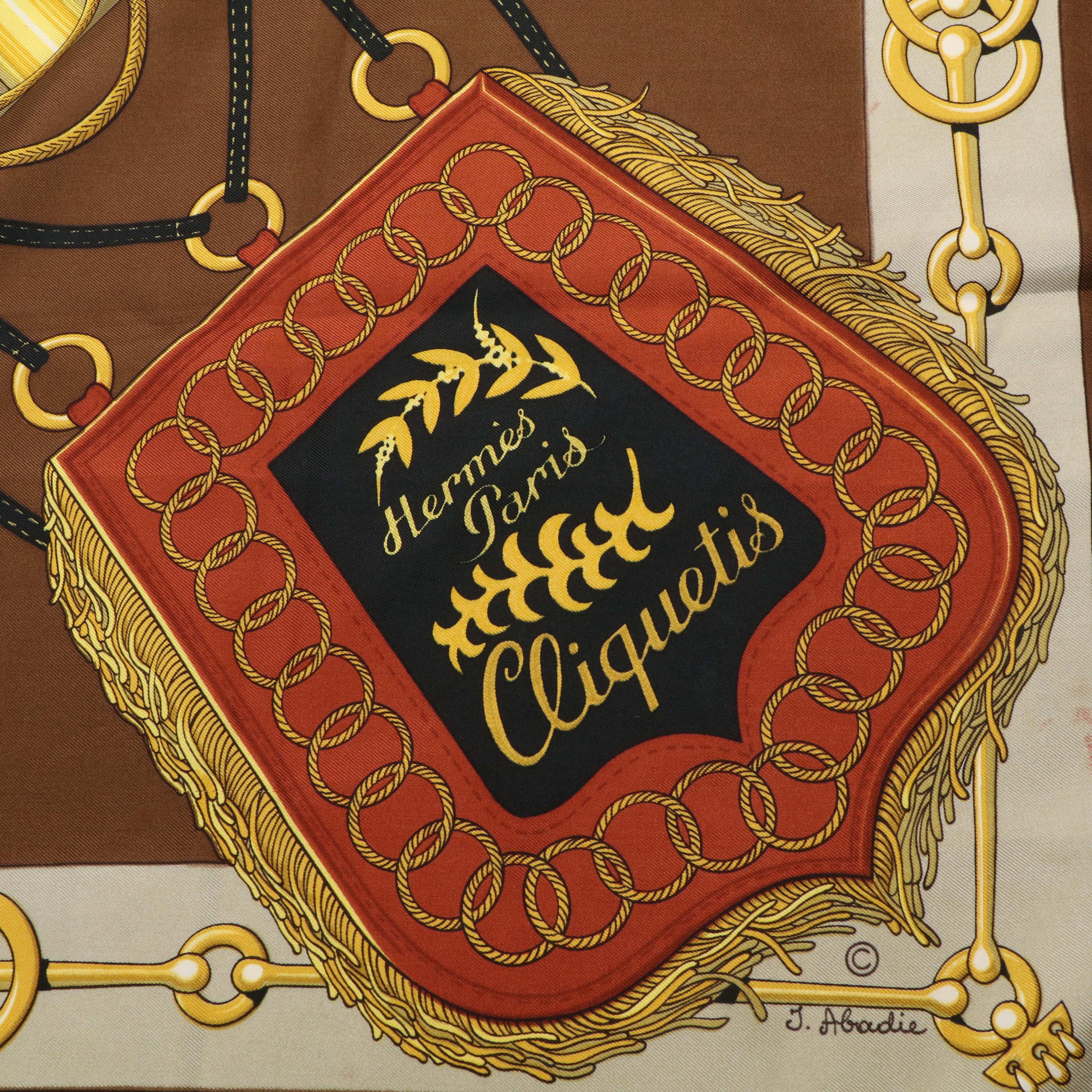 Hermès "Cliquetis" Brown Silk Scarf