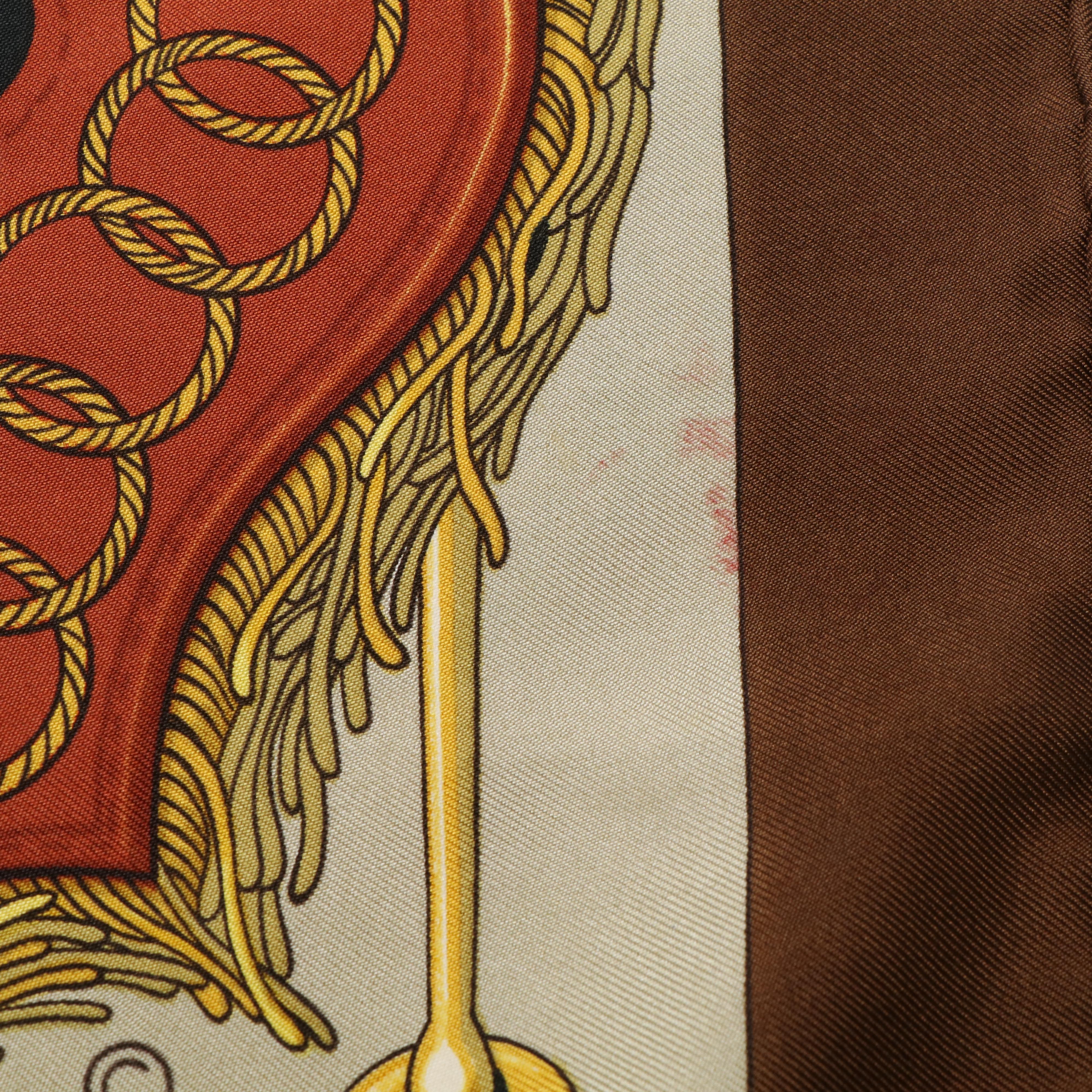 Hermès "Cliquetis" Brown Silk Scarf