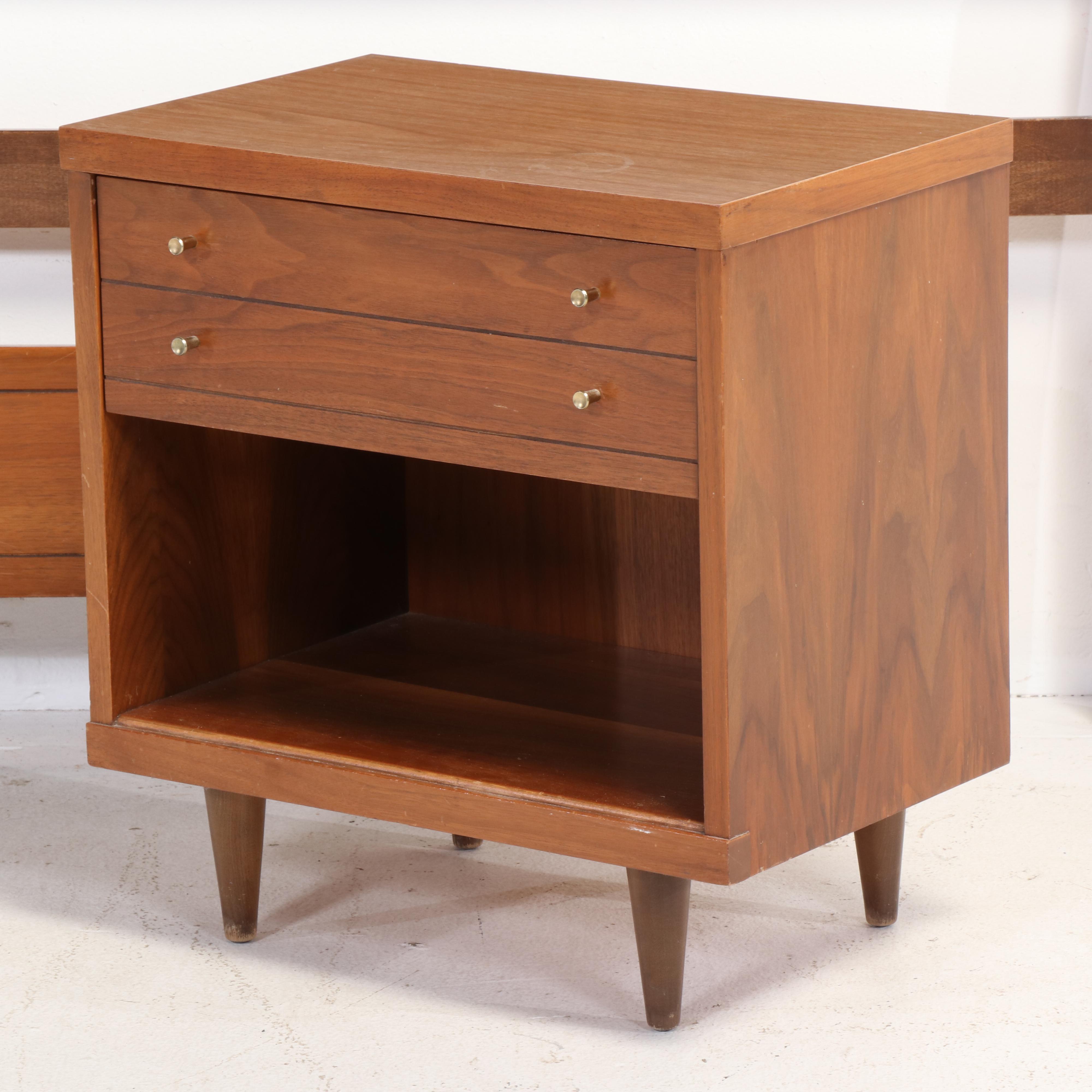 Mid Century Modern Walnut Full Size Bed Frame with Laminate Top Nightstand