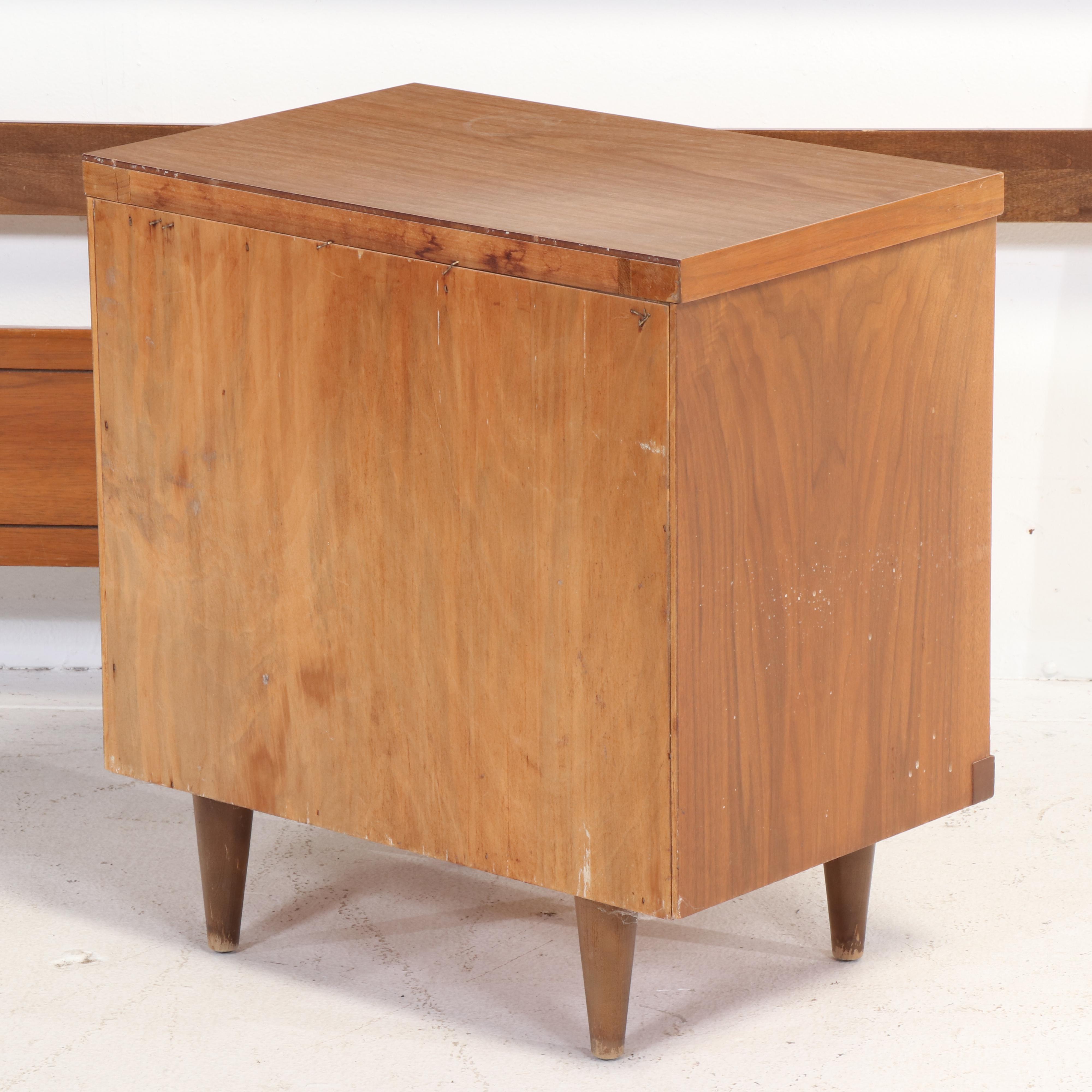 Mid Century Modern Walnut Full Size Bed Frame with Laminate Top Nightstand