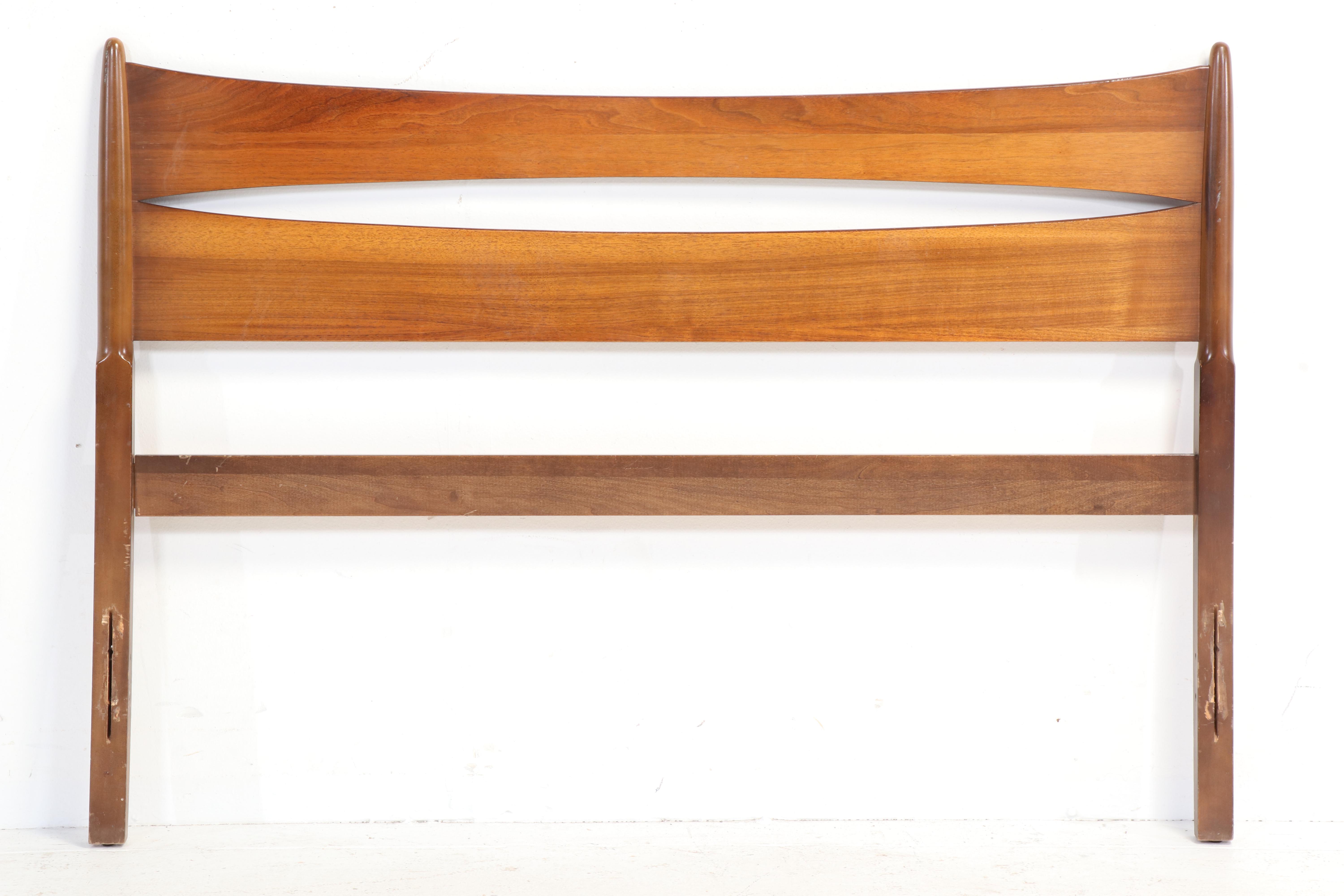 Mid Century Modern Walnut Full Size Bed Frame with Laminate Top Nightstand