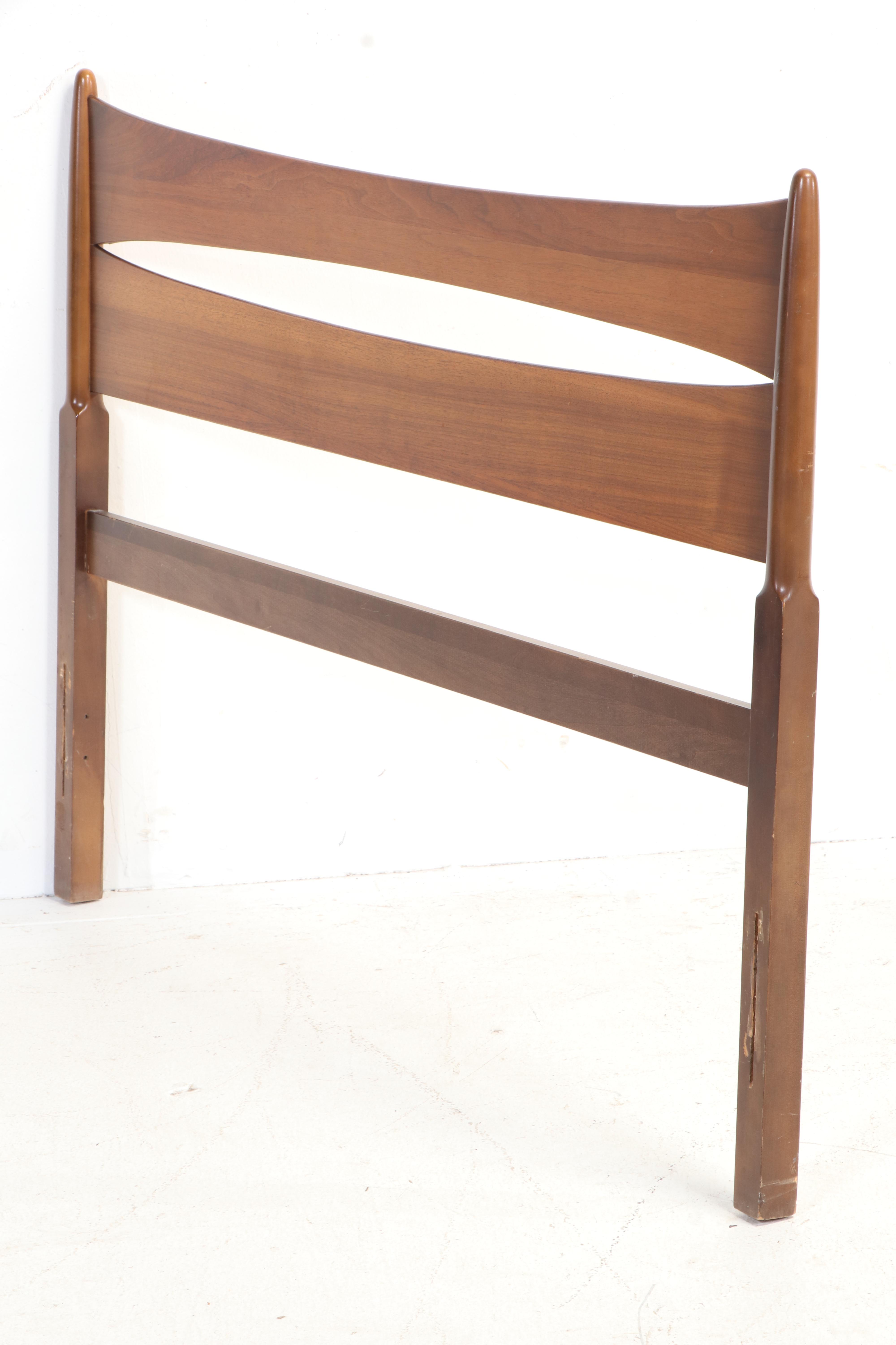 Mid Century Modern Walnut Full Size Bed Frame with Laminate Top Nightstand