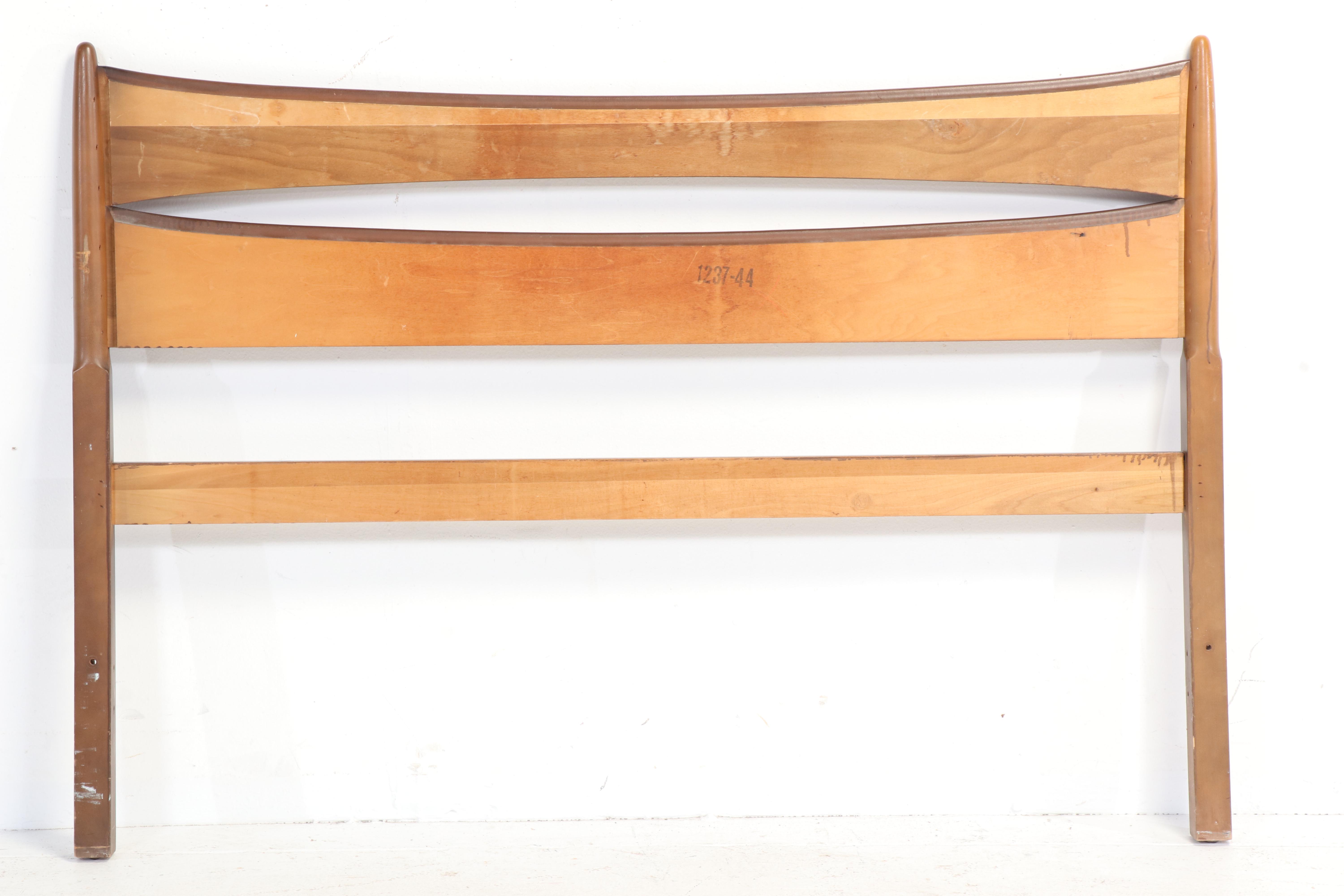 Mid Century Modern Walnut Full Size Bed Frame with Laminate Top Nightstand