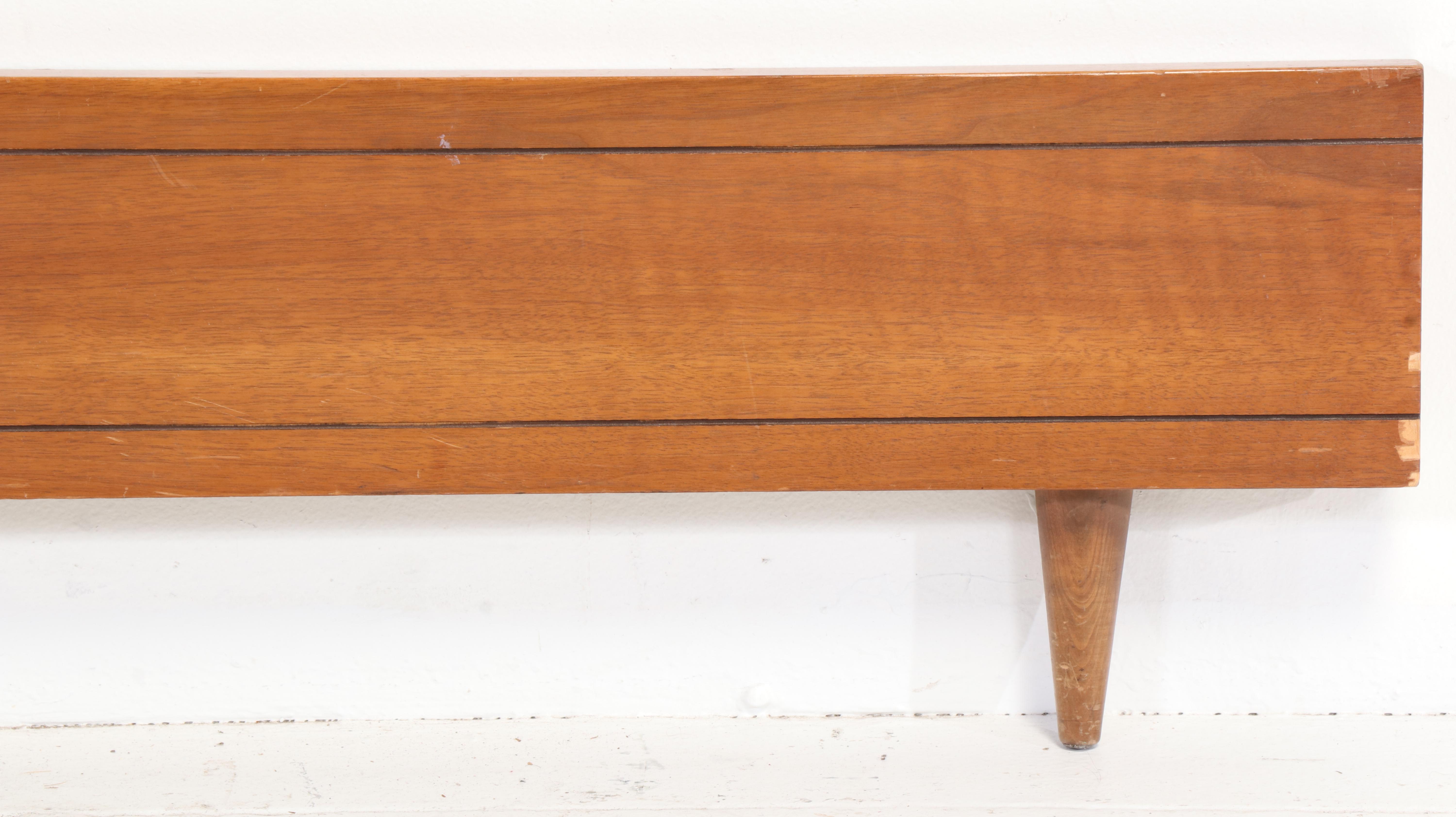 Mid Century Modern Walnut Full Size Bed Frame with Laminate Top Nightstand