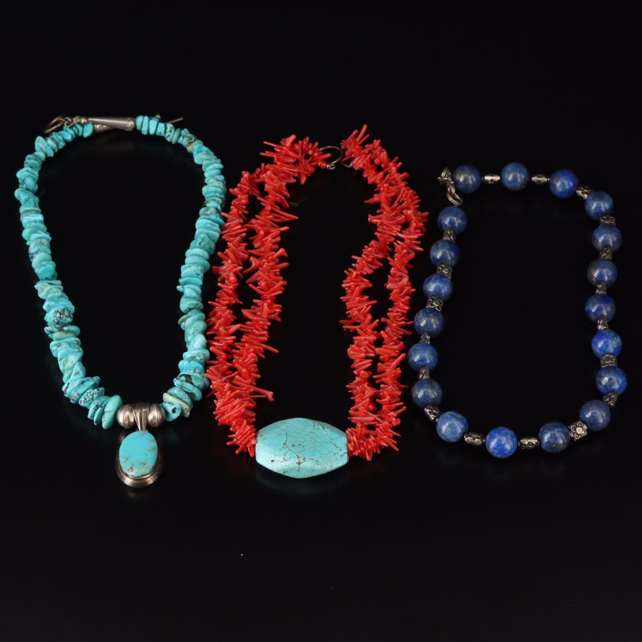 Necklace Trio Featuring Sterling, Coral and Turquoise