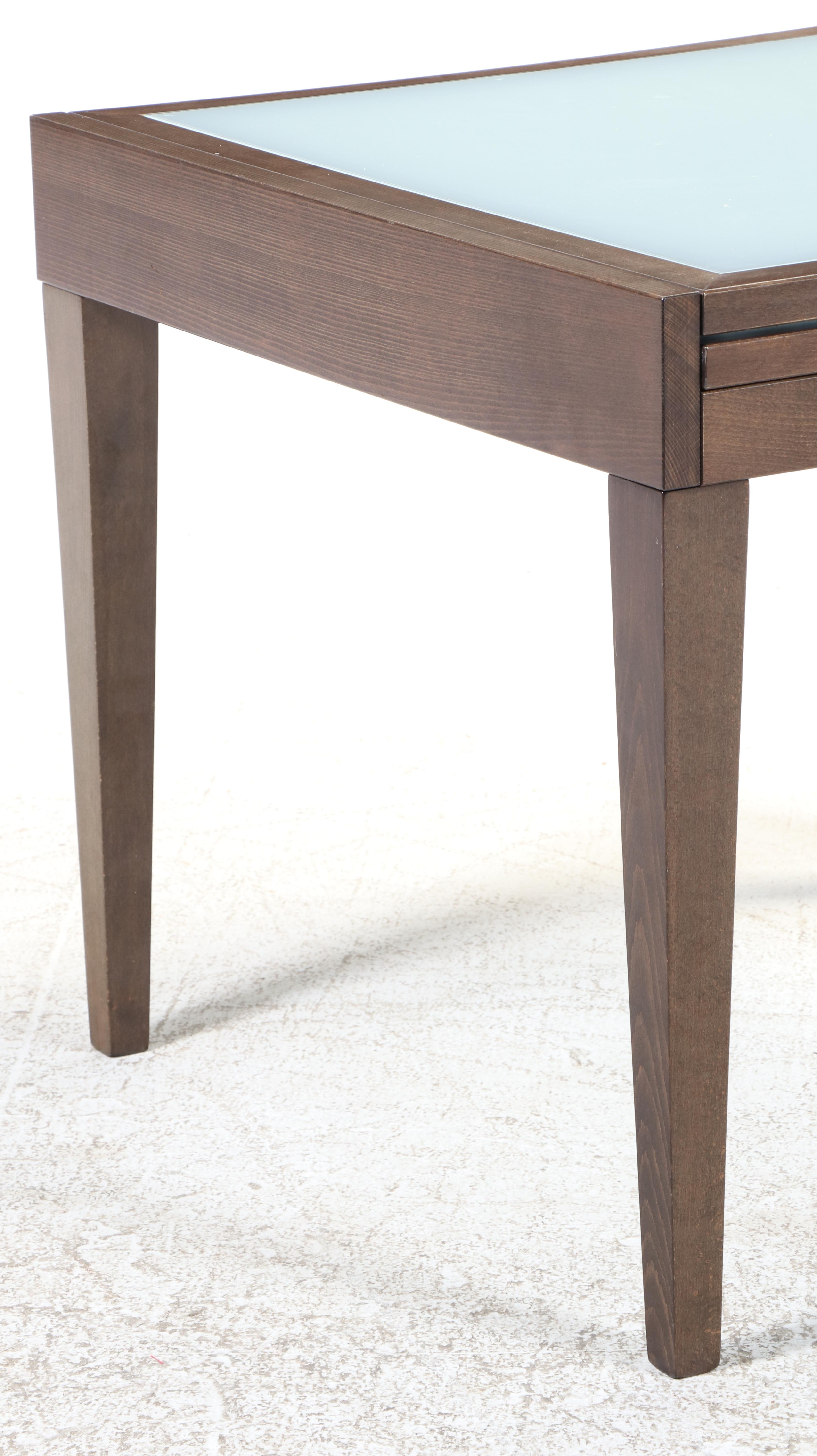 Contemporary Beech and Glass Top Extending Dining Table