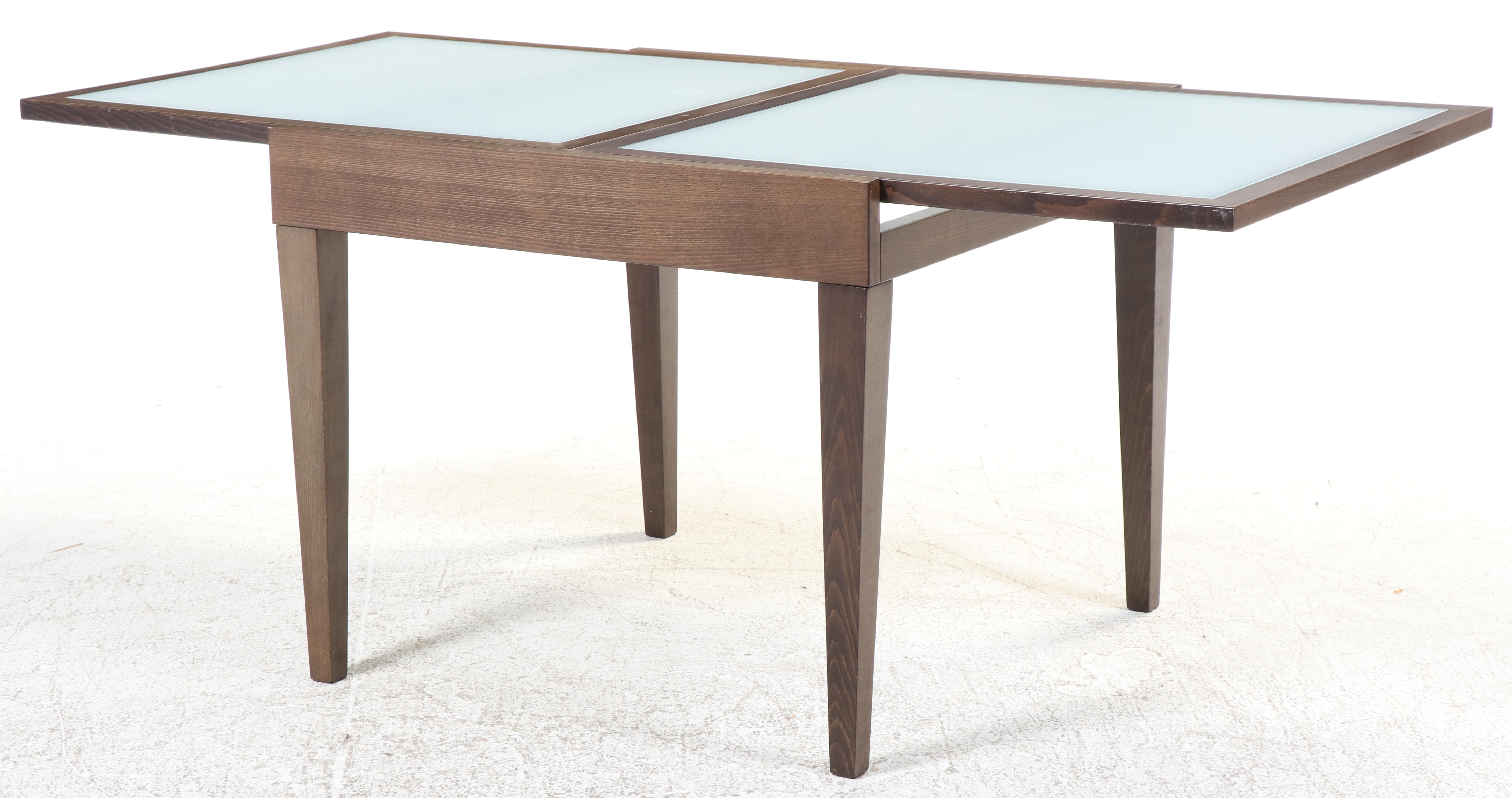 Contemporary Beech and Glass Top Extending Dining Table
