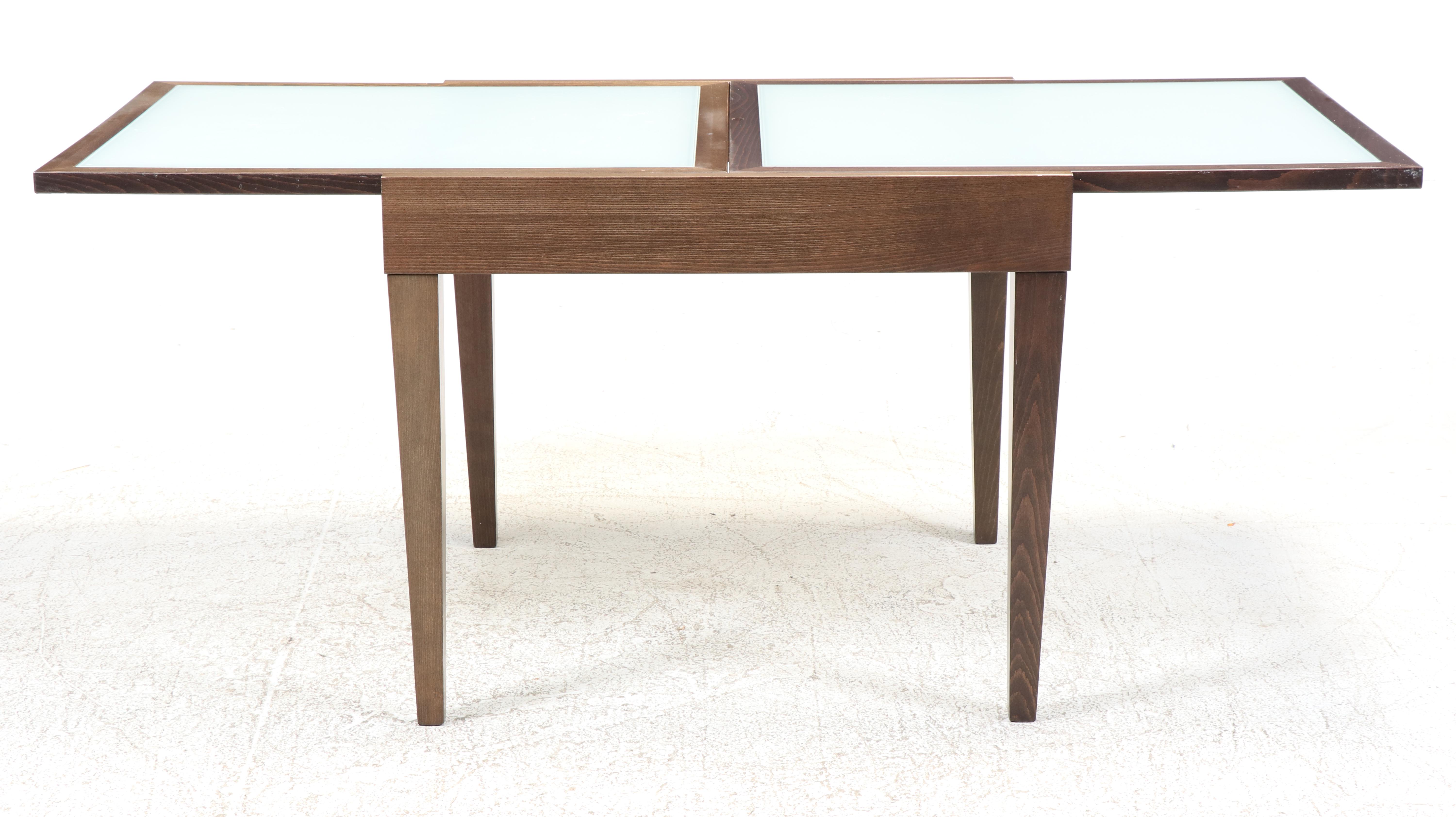 Contemporary Beech and Glass Top Extending Dining Table