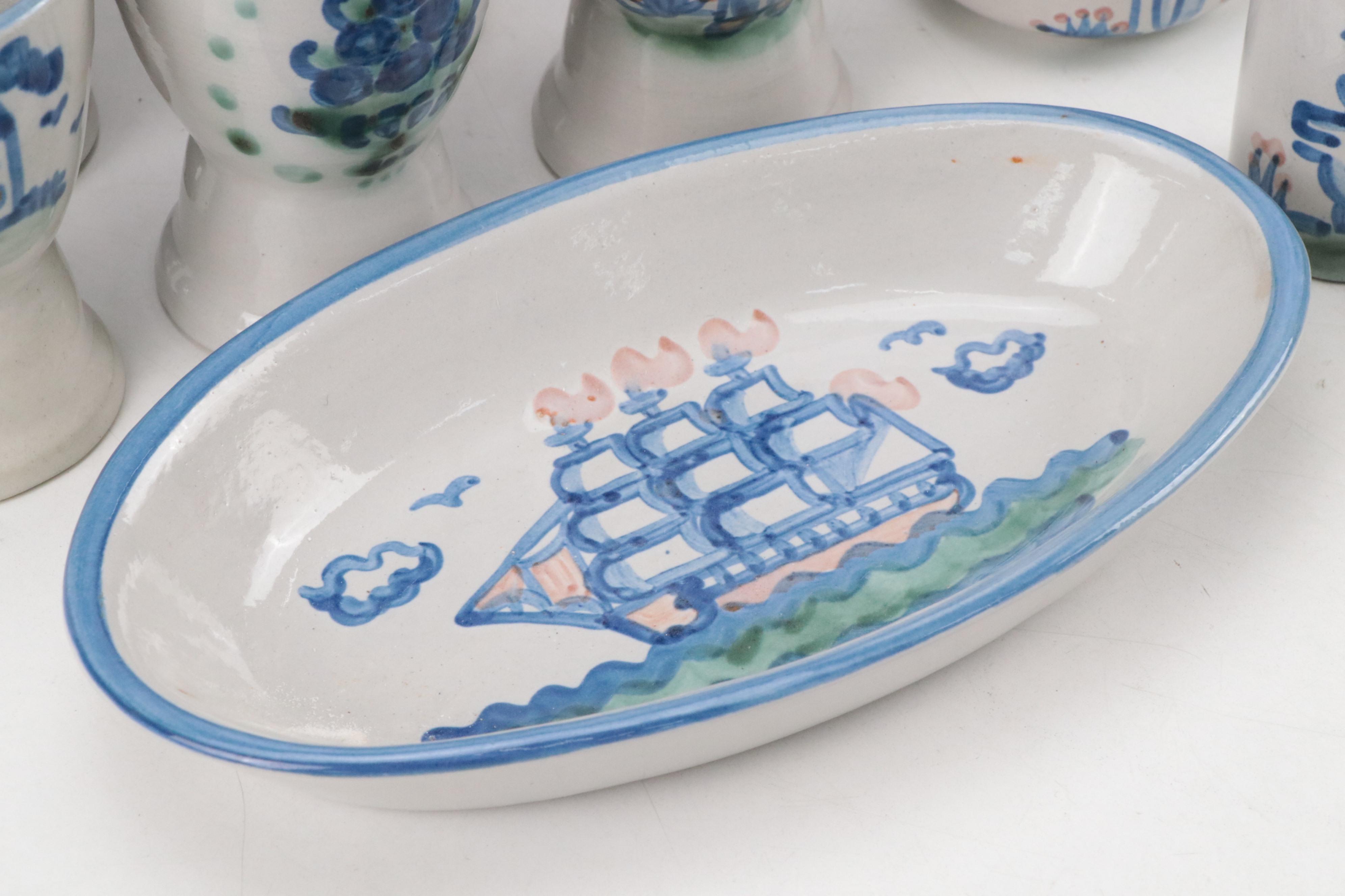 M.A. Hadley "Country Scene", "Ship & Whale", and "Bouquet" Stoneware Dinnerware