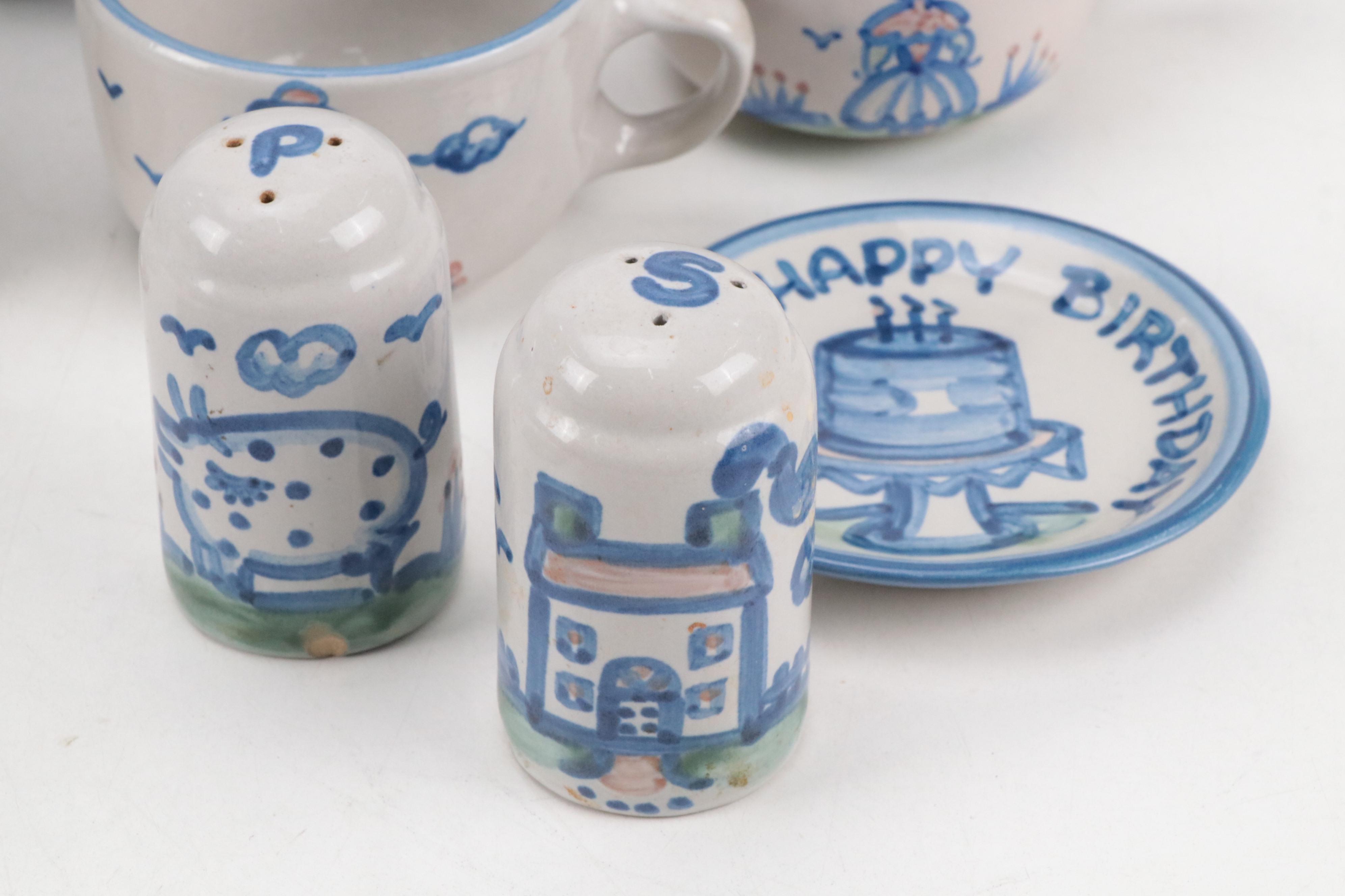 M.A. Hadley "Country Scene", "Ship & Whale", and "Bouquet" Stoneware Dinnerware