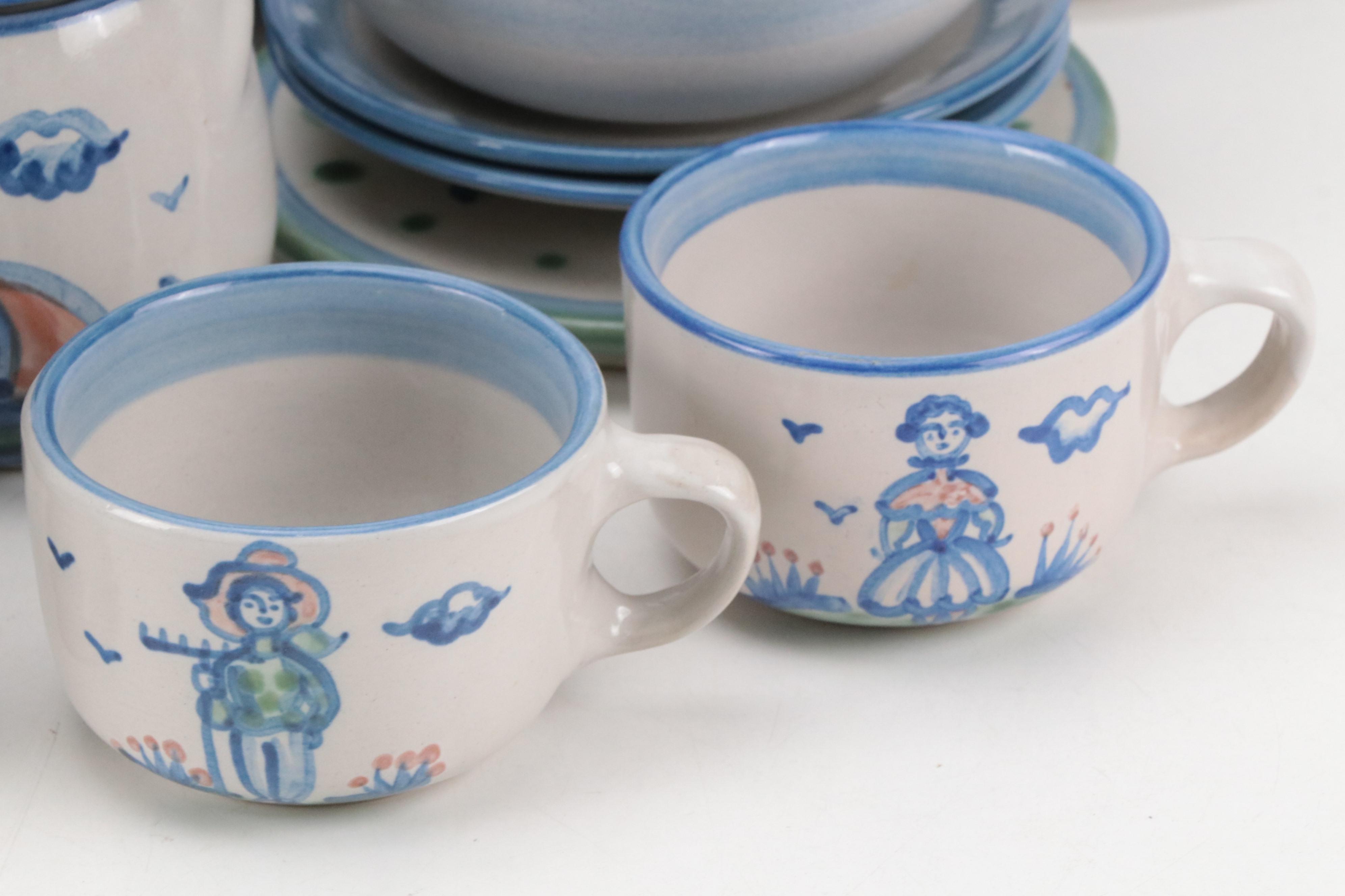 M.A. Hadley "Country Scene", "Ship & Whale", and "Bouquet" Stoneware Dinnerware