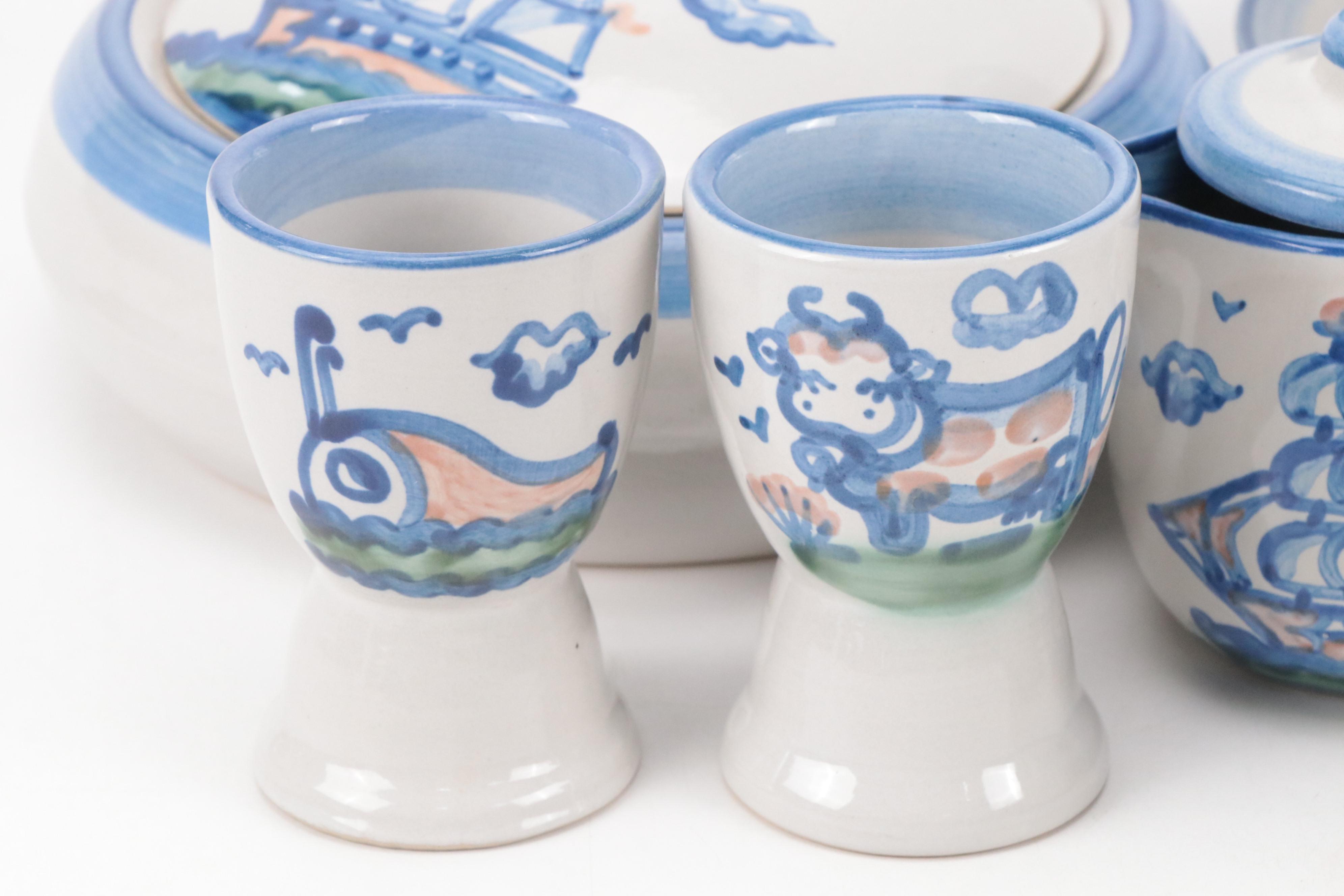 M.A. Hadley "Country Scene", "Ship & Whale", and "Bouquet" Stoneware Dinnerware