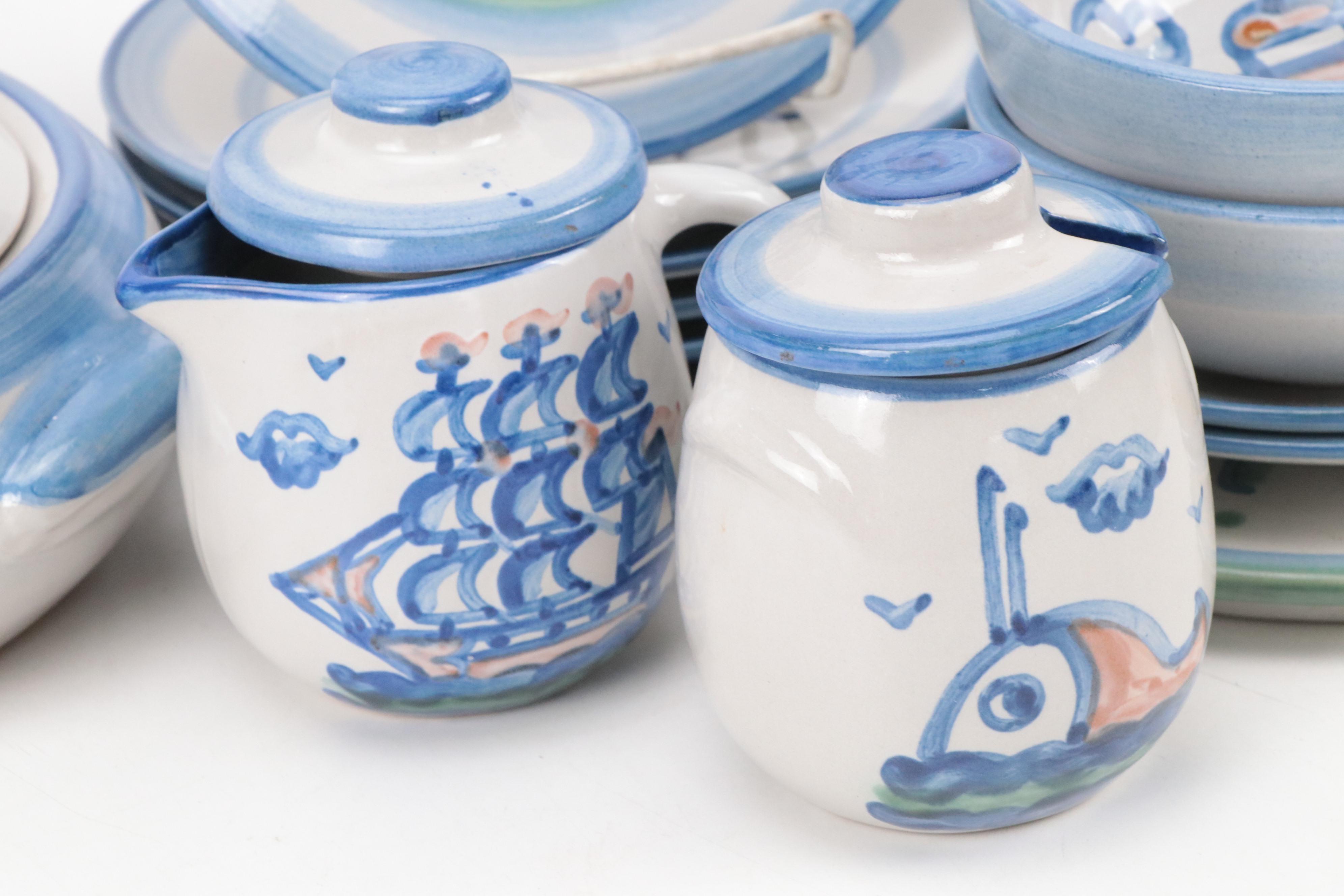 M.A. Hadley "Country Scene", "Ship & Whale", and "Bouquet" Stoneware Dinnerware