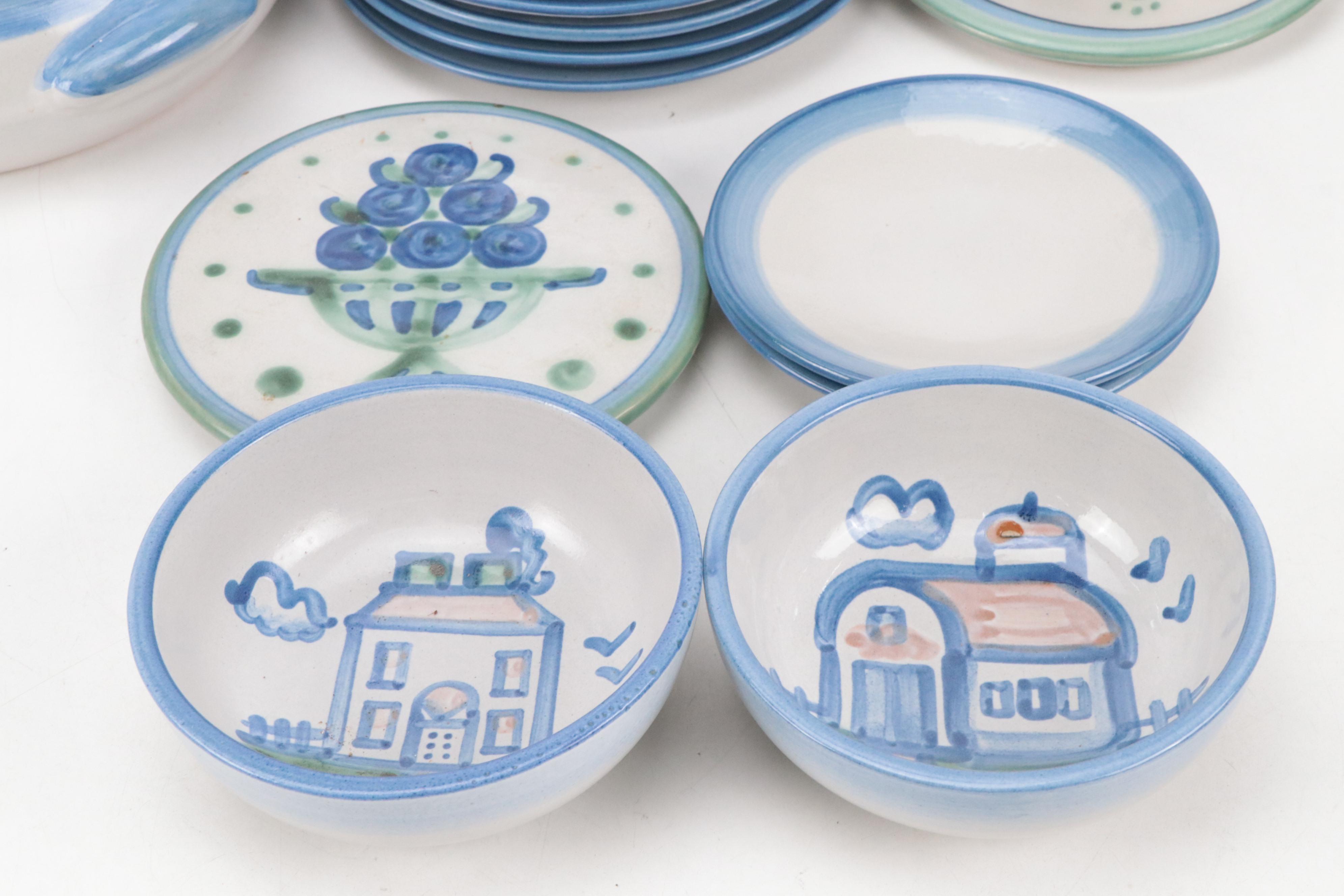 M.A. Hadley "Country Scene", "Ship & Whale", and "Bouquet" Stoneware Dinnerware