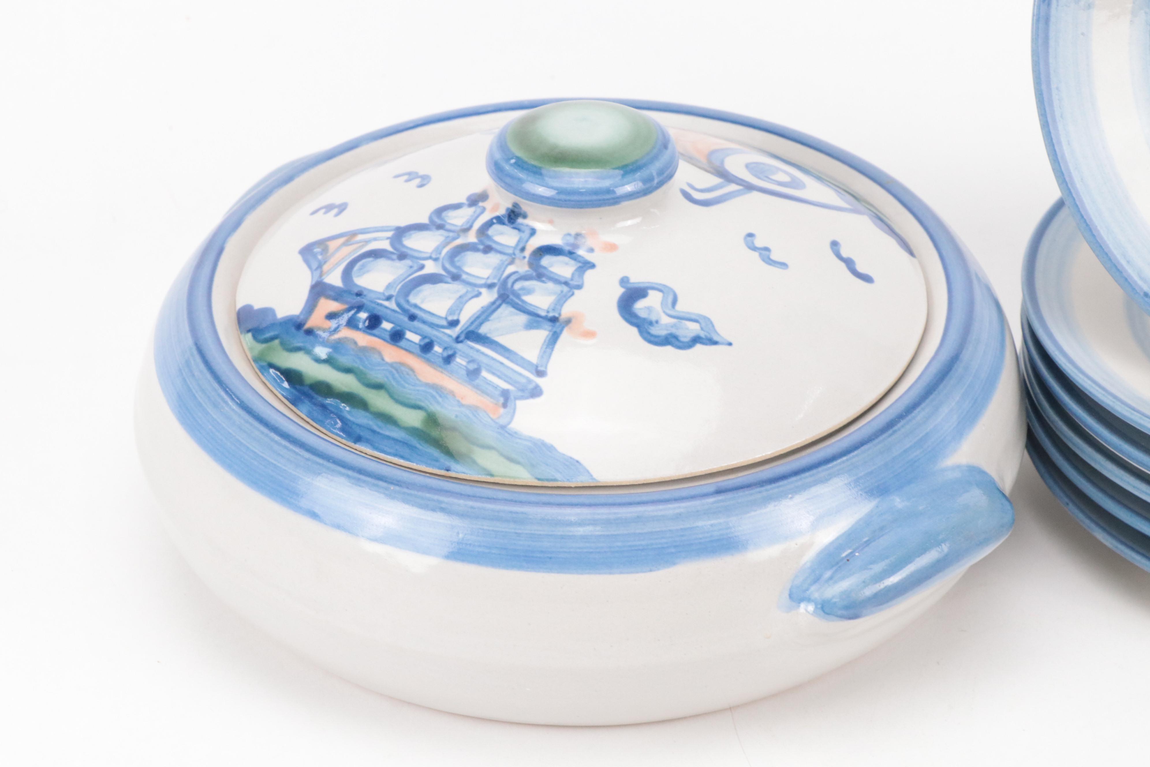 M.A. Hadley "Country Scene", "Ship & Whale", and "Bouquet" Stoneware Dinnerware