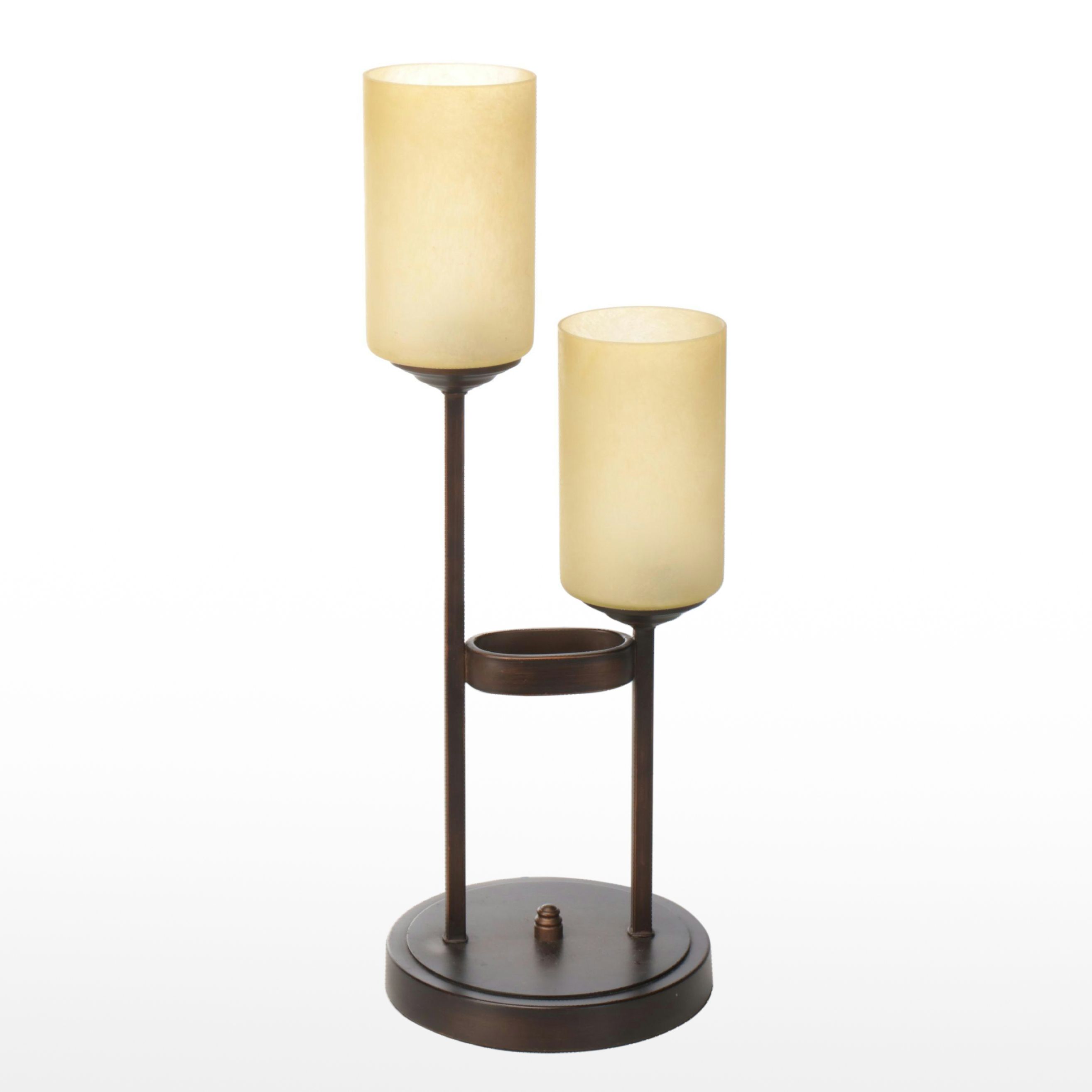 Allen + Roth Metal Two-Arm Table Lamp with Frosted Glass Shades, 21st C.